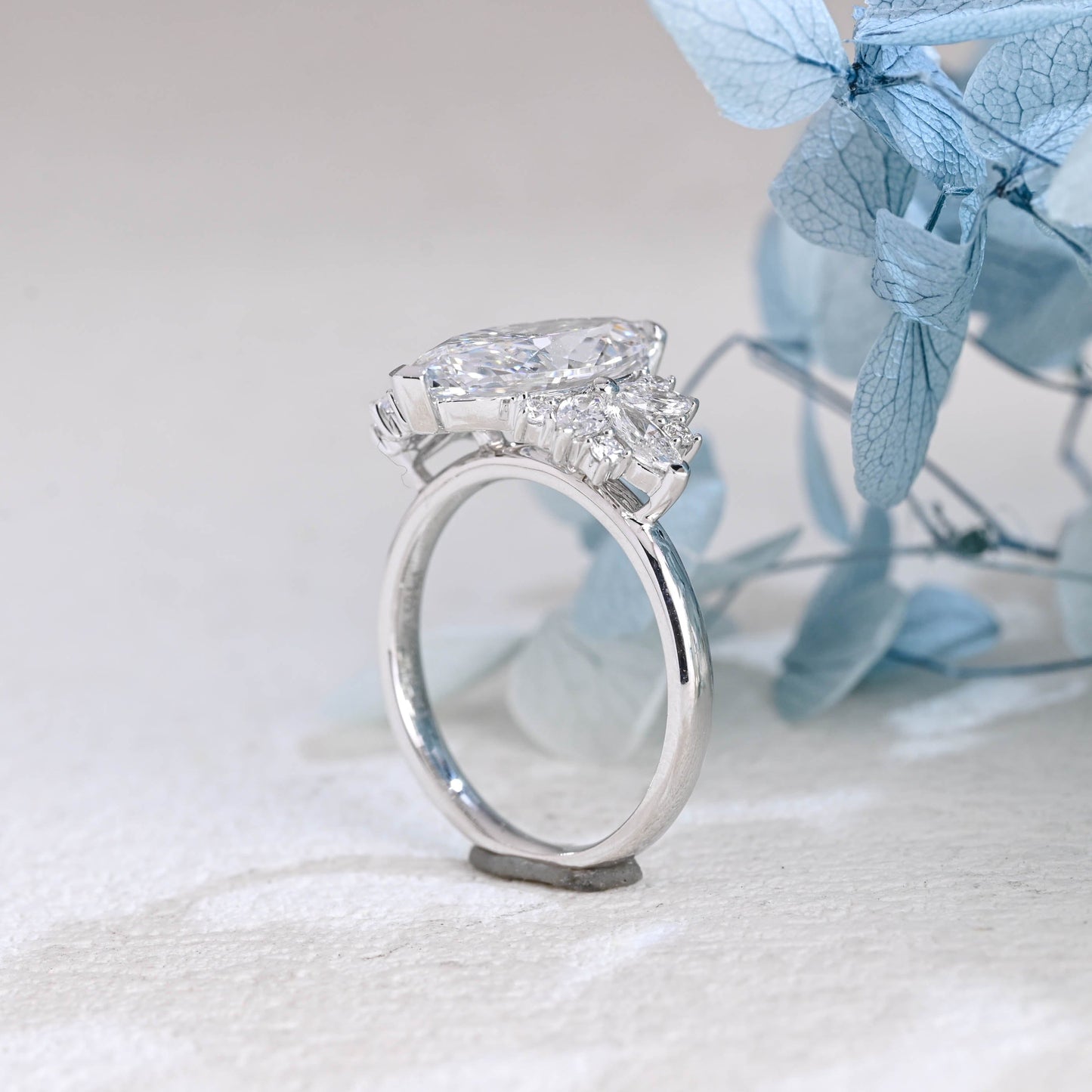 CausYou Marquise cut moissanite engagement ring Solid Gold Side Clister Marquise Cut Moissanite Engagement Ring