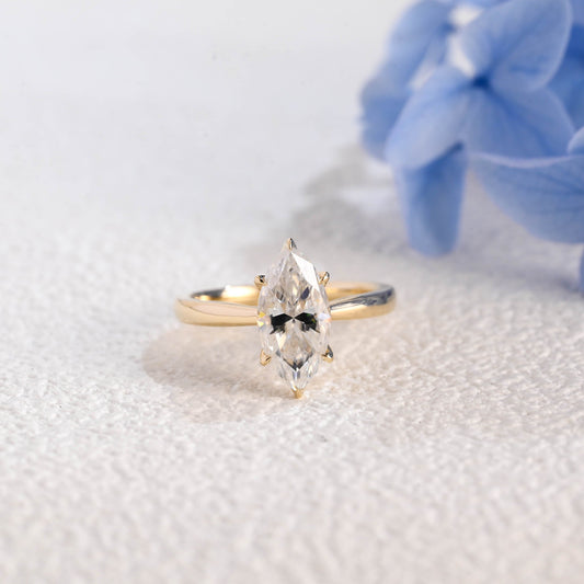CausYou Marquise cut moissanite engagement ring Solid Gold Solitaire Tulip Setting Marquise Cut Moissanite Engagement Ring