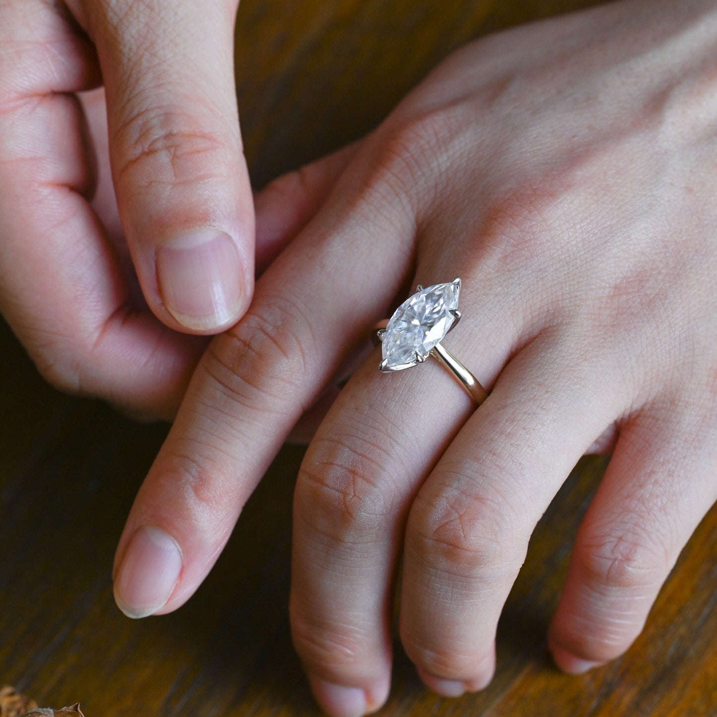 CausYou Marquise cut moissanite engagement ring Solid Gold Solitaire Two Tone Marquise Cut Moissanite Engagement Ring