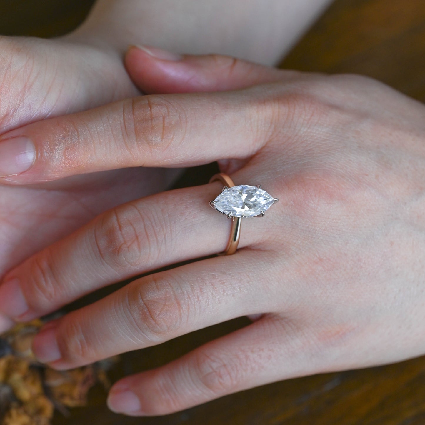 CausYou Marquise cut moissanite engagement ring Solid Gold Solitaire Two Tone Marquise Cut Moissanite Engagement Ring