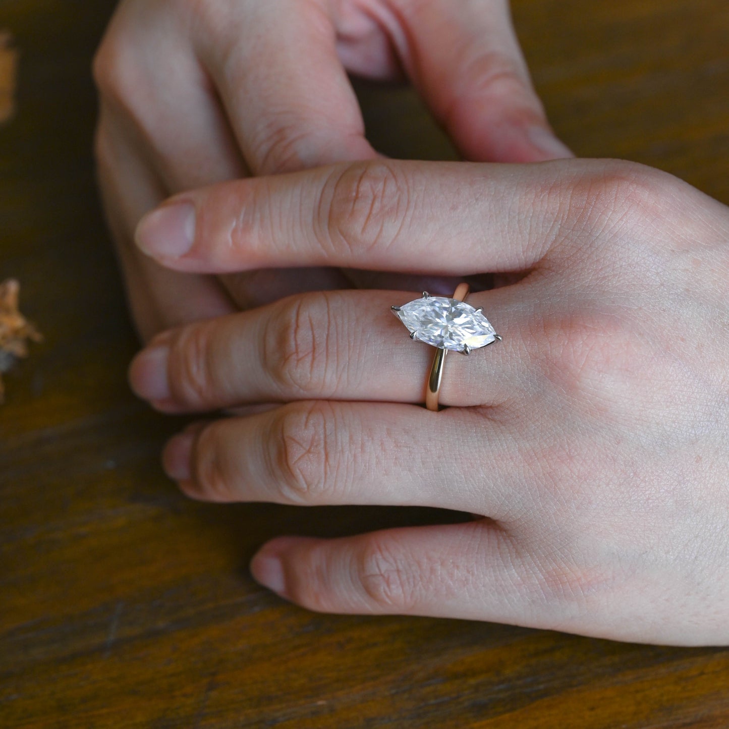 CausYou Marquise cut moissanite engagement ring Solid Gold Solitaire Two Tone Marquise Cut Moissanite Engagement Ring
