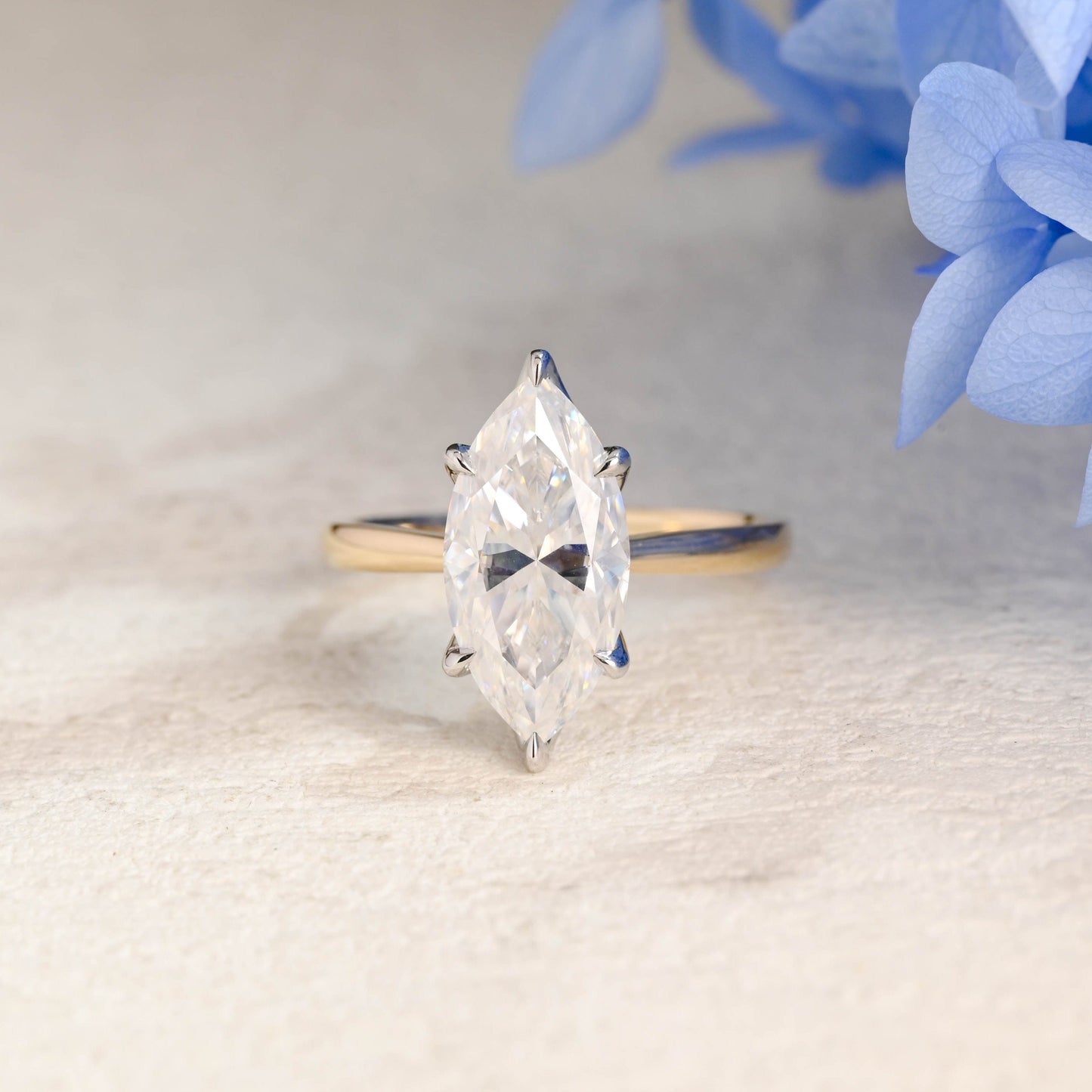 CausYou Marquise cut moissanite engagement ring Solid Gold Solitaire Two Tone Marquise Cut Moissanite Engagement Ring