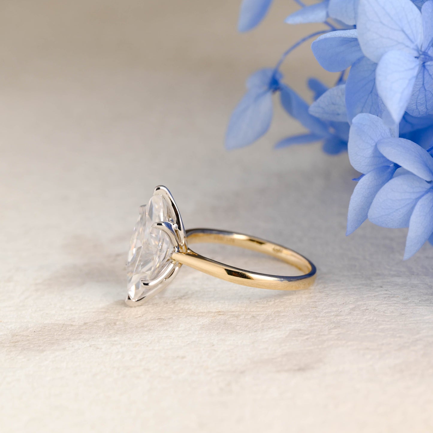 CausYou Marquise cut moissanite engagement ring Solid Gold Solitaire Two Tone Marquise Cut Moissanite Engagement Ring