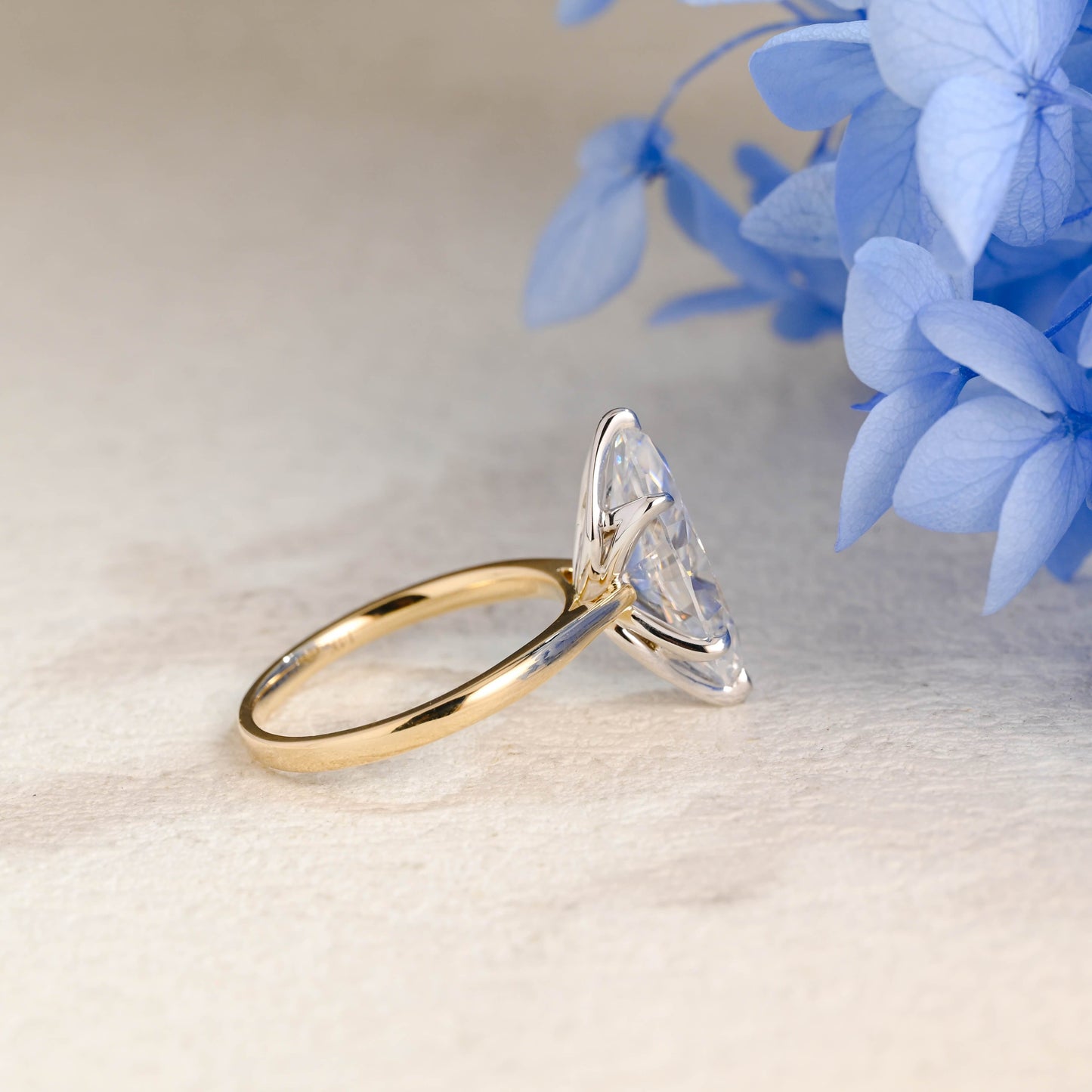 CausYou Marquise cut moissanite engagement ring Solid Gold Solitaire Two Tone Marquise Cut Moissanite Engagement Ring