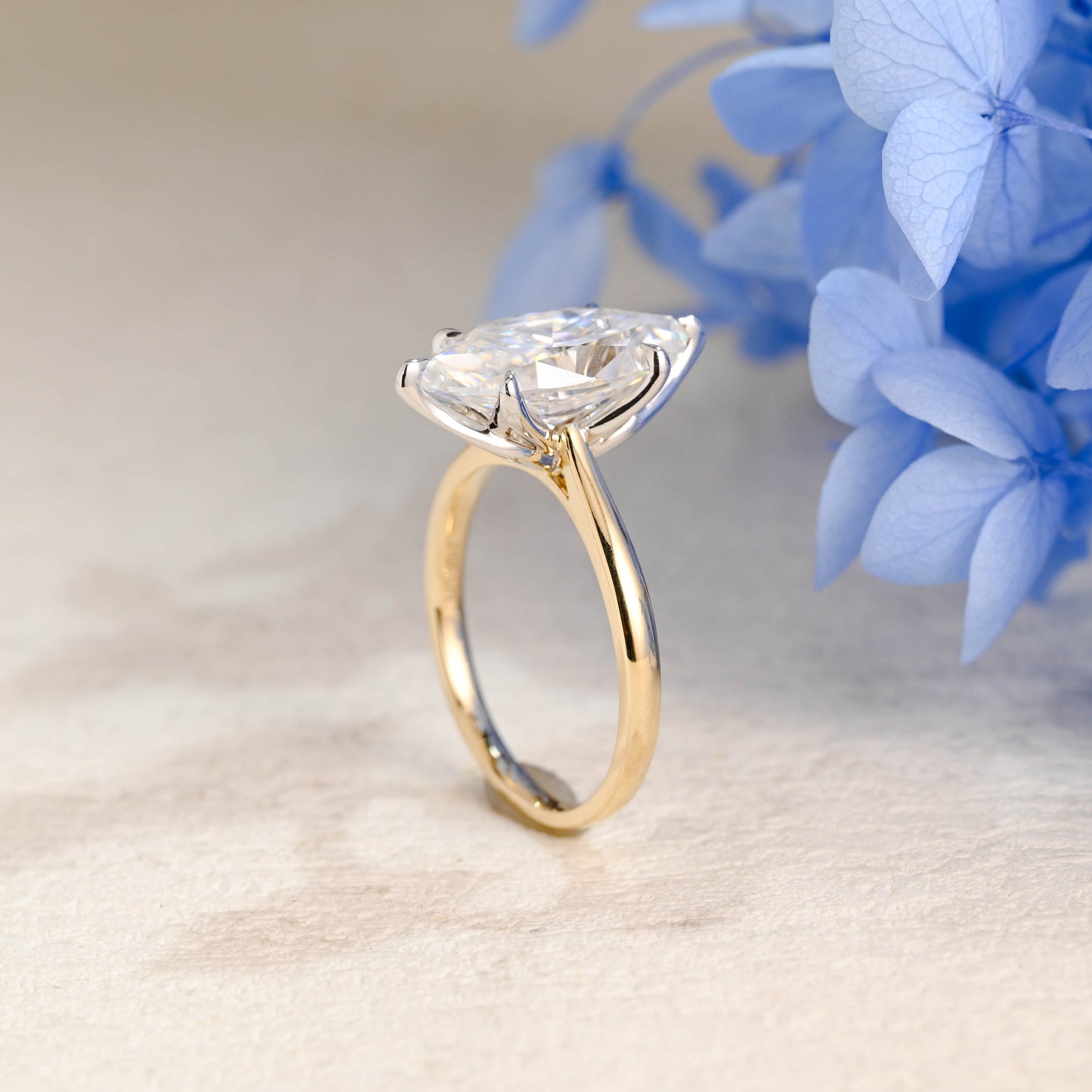 CausYou Marquise cut moissanite engagement ring Solid Gold Solitaire Two Tone Marquise Cut Moissanite Engagement Ring