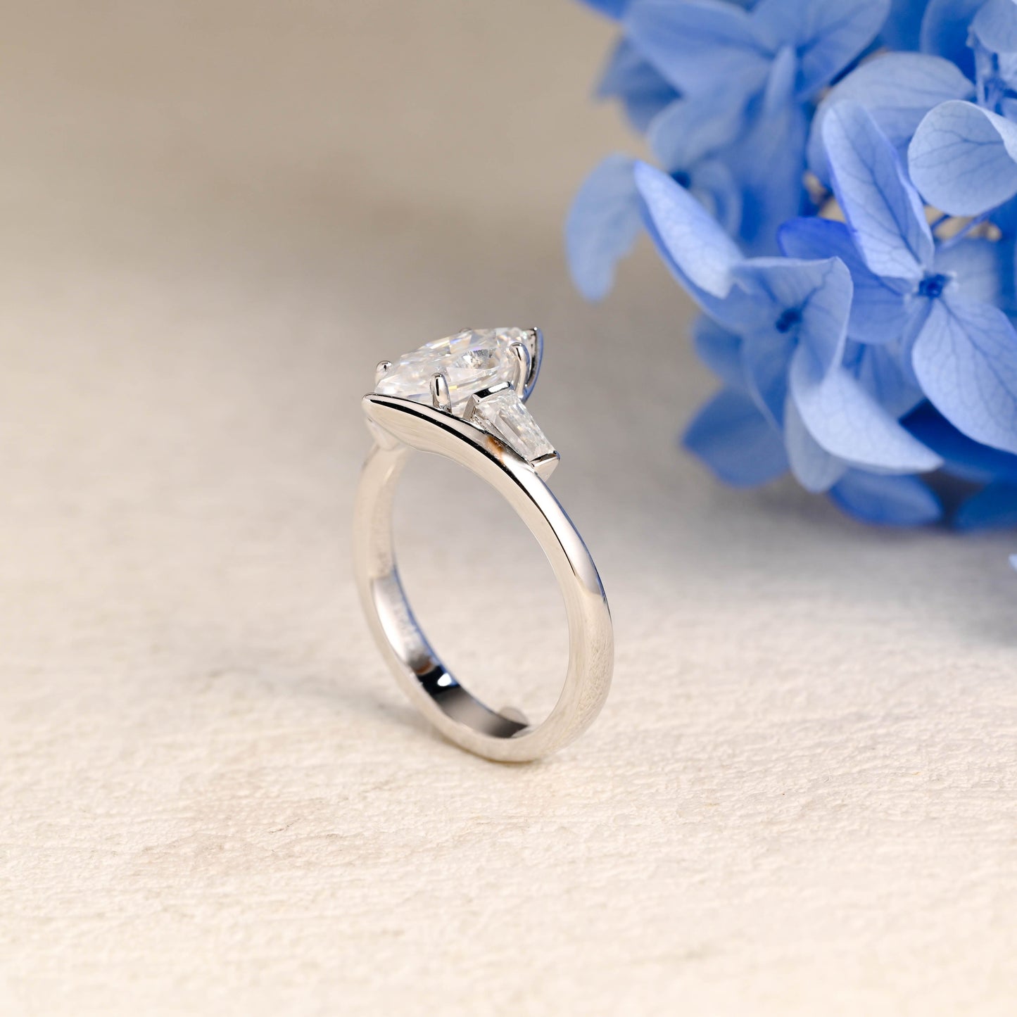 CausYou Marquise cut moissanite engagement ring Solid Gold Three Stone Half Bezel Marquise Cut Moissanite Engagement Ring