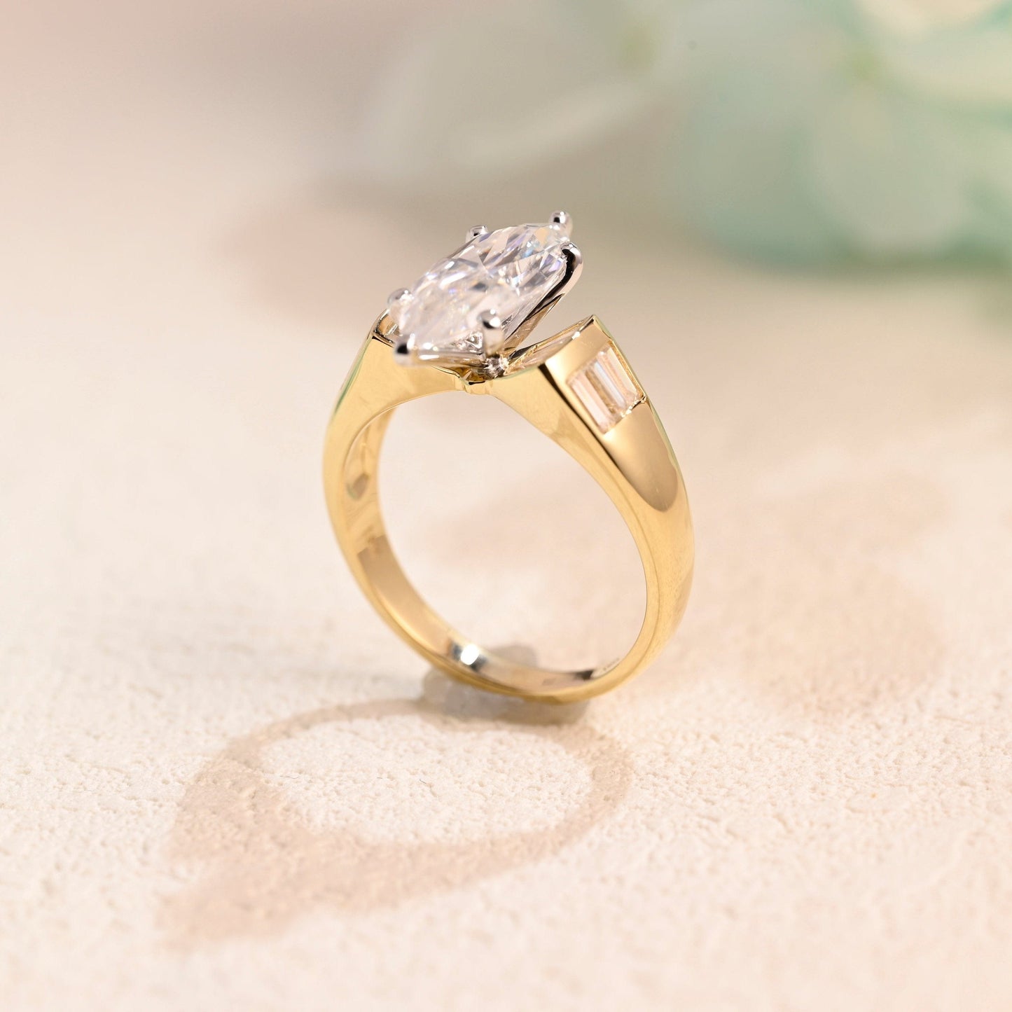 CausYou Marquise cut moissanite engagement ring Solid Gold Two Tone Marquise Cut Moissanite Engagement Ring