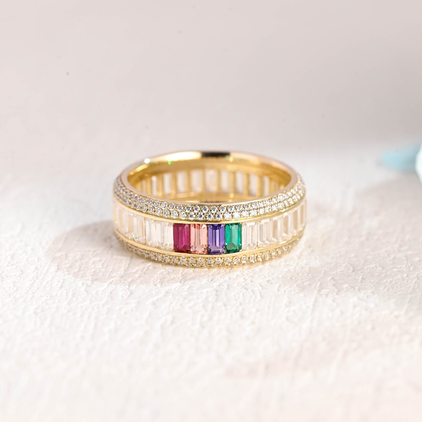 CausYou men's wedding ring CausYou Solid Gold 2×4mm Emerald Cut Wedding Ring, Mens Full Eternity Wedding Band, Birthstone Anniversary Ring for Men