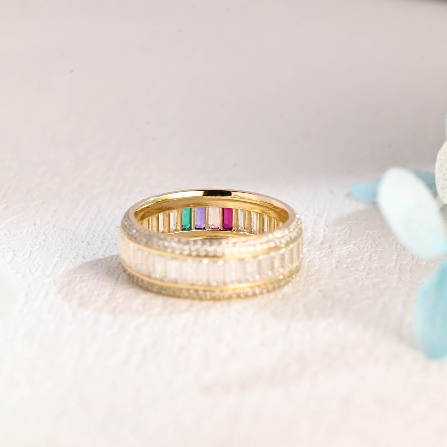 CausYou men's wedding ring CausYou Solid Gold 2×4mm Emerald Cut Wedding Ring, Mens Full Eternity Wedding Band, Birthstone Anniversary Ring for Men