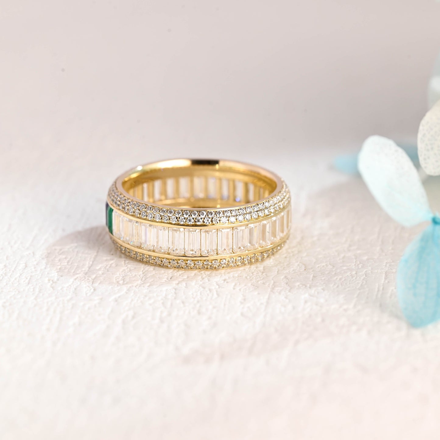 CausYou men's wedding ring CausYou Solid Gold 2×4mm Emerald Cut Wedding Ring, Mens Full Eternity Wedding Band, Birthstone Anniversary Ring for Men
