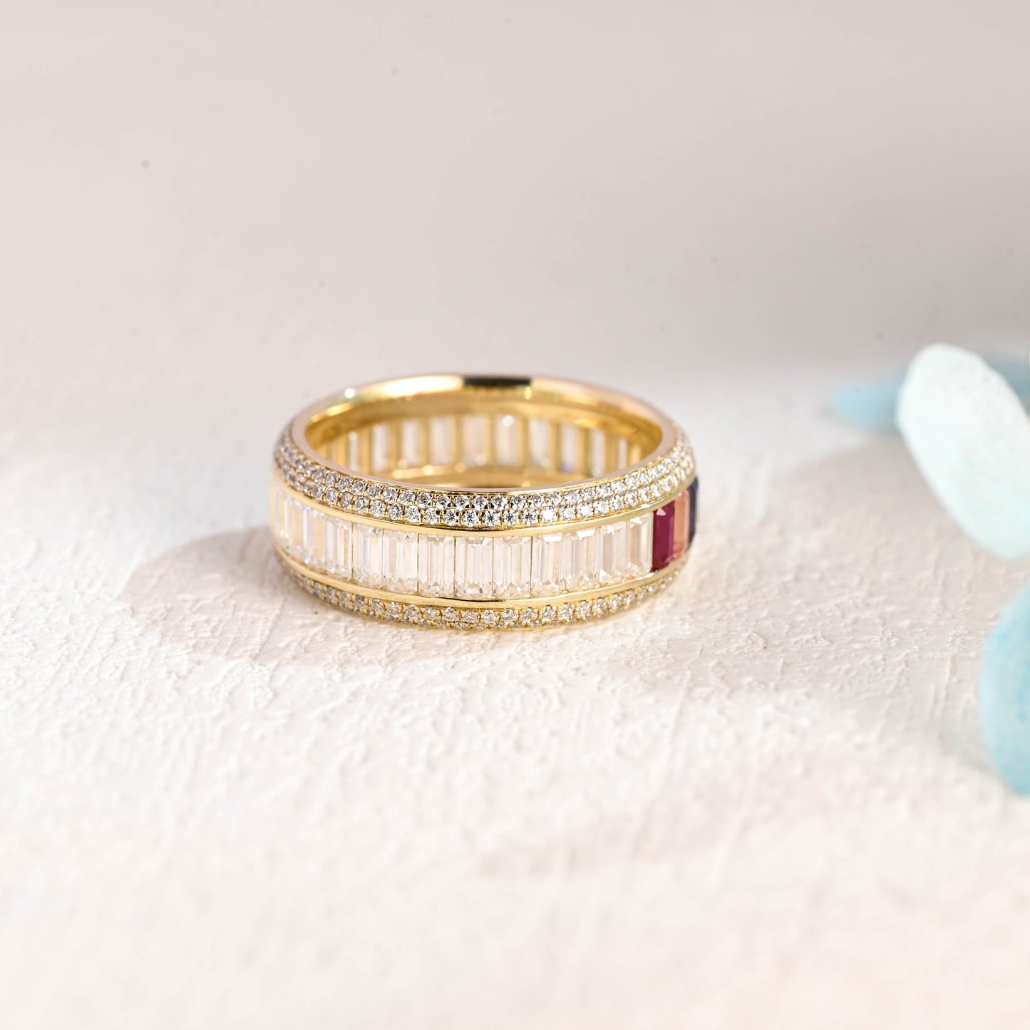 CausYou men's wedding ring CausYou Solid Gold 2×4mm Emerald Cut Wedding Ring, Mens Full Eternity Wedding Band, Birthstone Anniversary Ring for Men