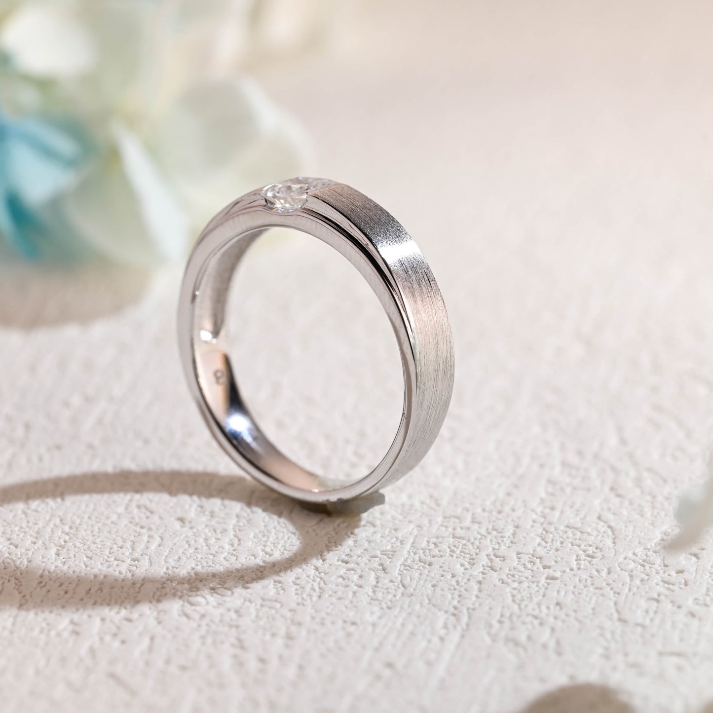 CausYou men's wedding ring CausYou Solid Gold 5MM High Polish/Matte Finish Men's Princess Cut Moissanite Ring, Minimalist Wedding Band, Gift for Man, Husband