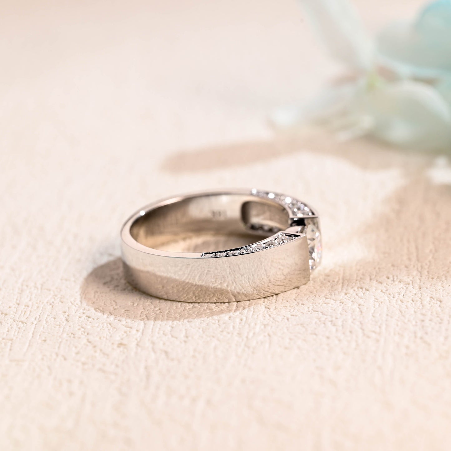 CausYou men's wedding ring CausYou Solid Gold 6.5mm Wedding Band, Round Cut Moissanite Engagement Ring for Men