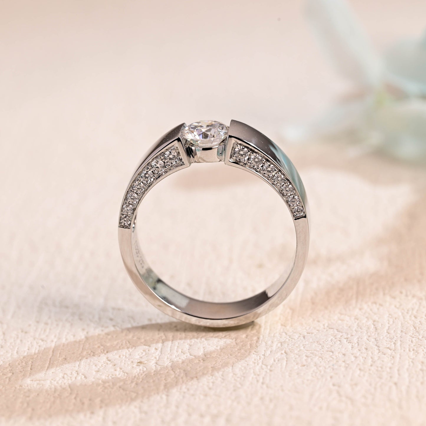 CausYou men's wedding ring CausYou Solid Gold 6.5mm Wedding Band, Round Cut Moissanite Engagement Ring for Men