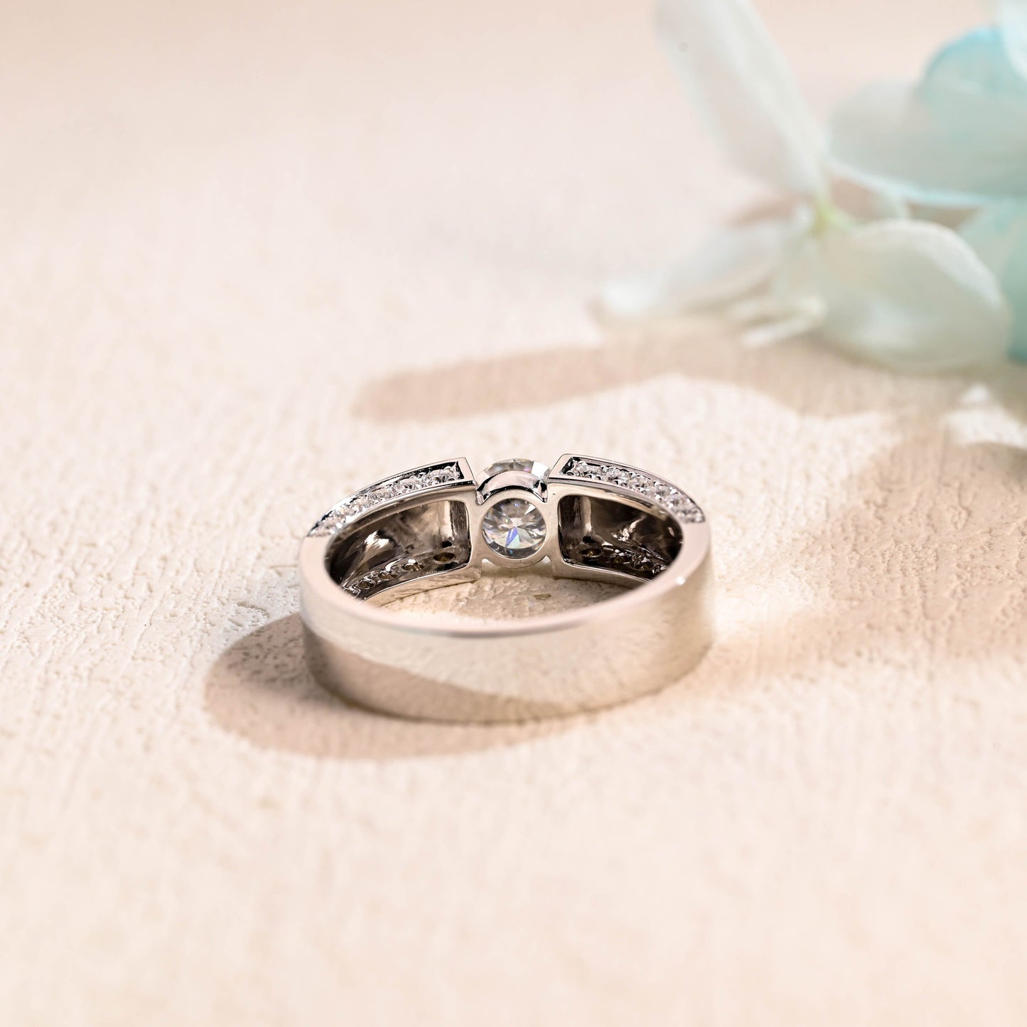 CausYou men's wedding ring CausYou Solid Gold 6.5mm Wedding Band, Round Cut Moissanite Engagement Ring for Men