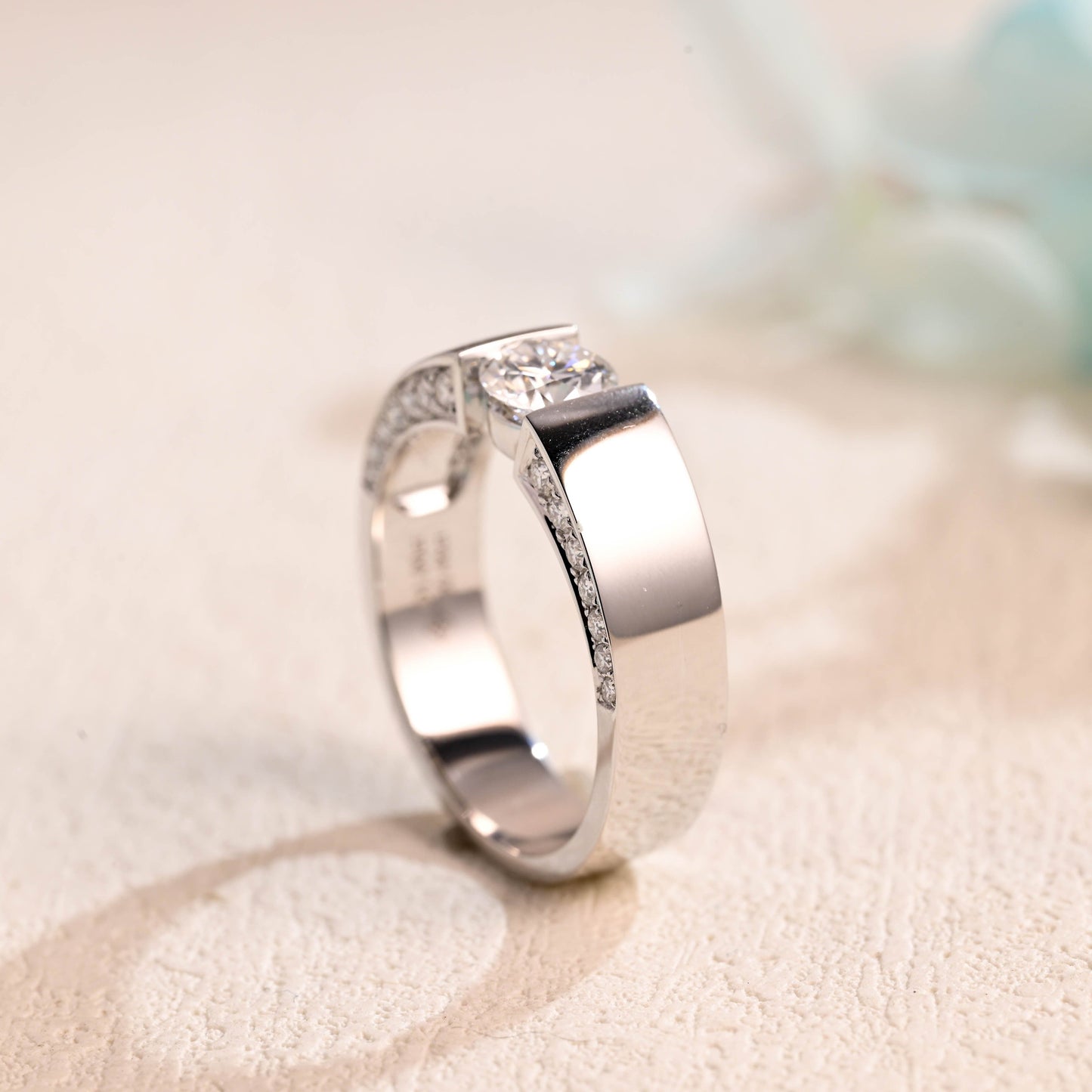 CausYou men's wedding ring CausYou Solid Gold 6.5mm Wedding Band, Round Cut Moissanite Engagement Ring for Men