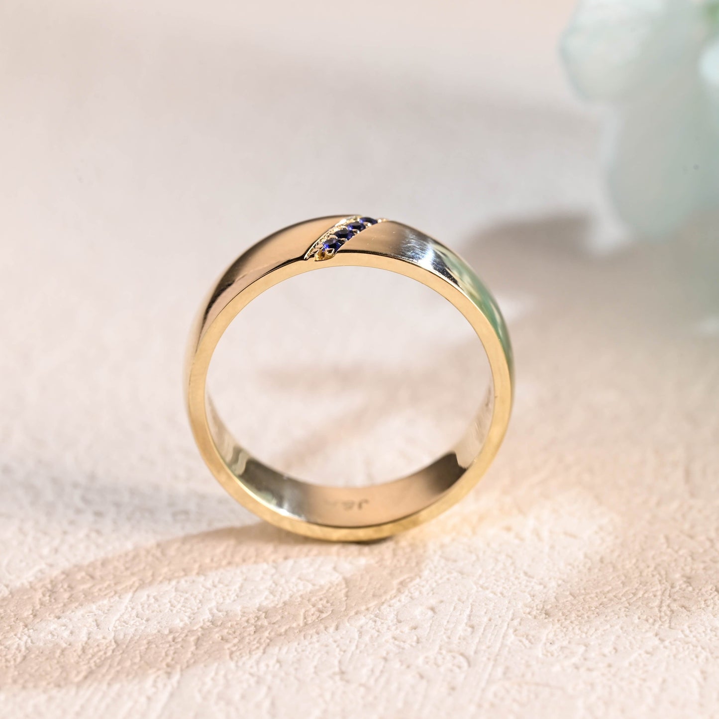 CausYou men's wedding ring CausYou Solid Gold 6mm Plain Band, Unisex Wedding Band, Lab Sapphire Cigar Band, Engagement Ring