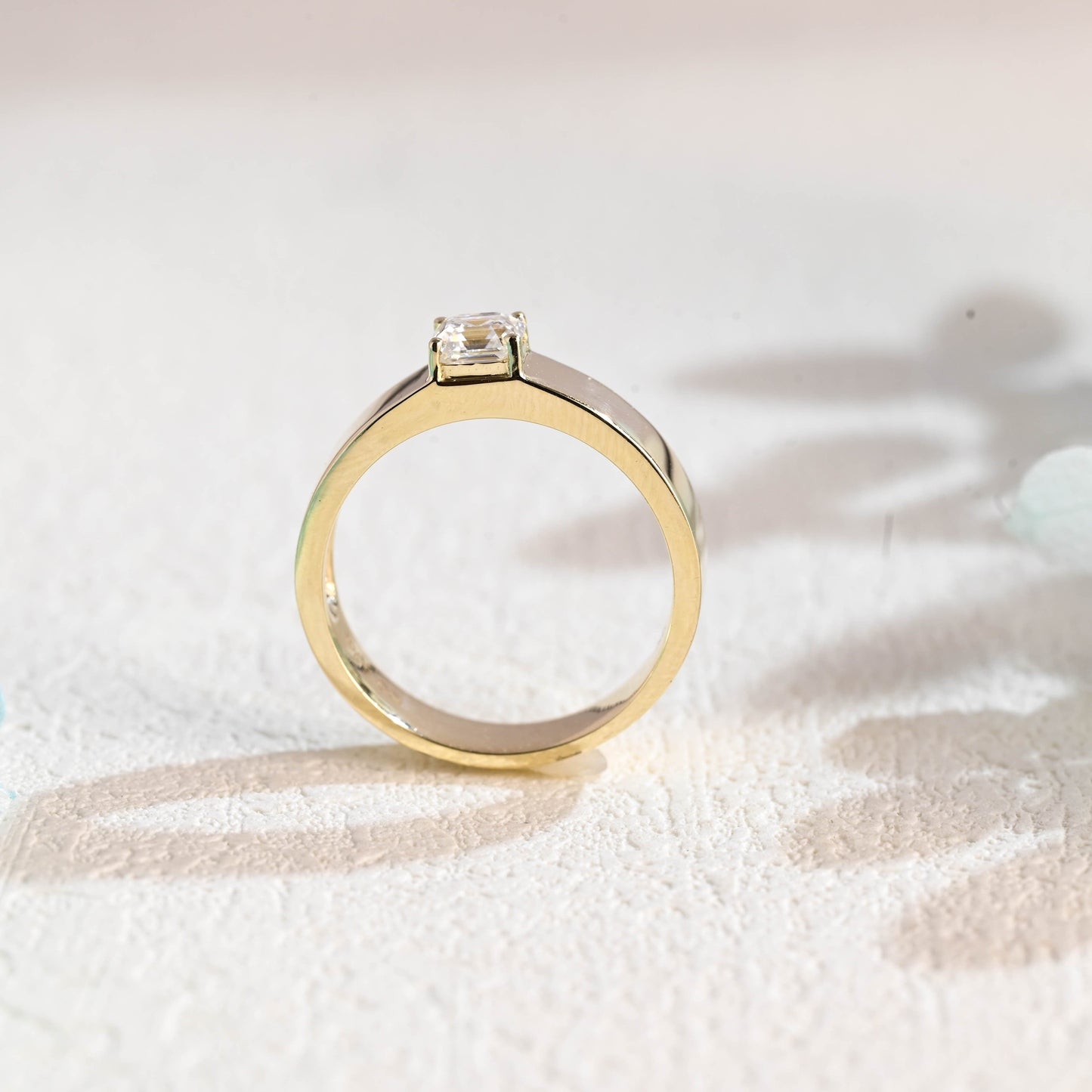 CausYou men's wedding ring CausYou Solid Gold Asscher Cut Moissanite Wedding Ring, Minimalist Wedding Band, Cigar Band for Men