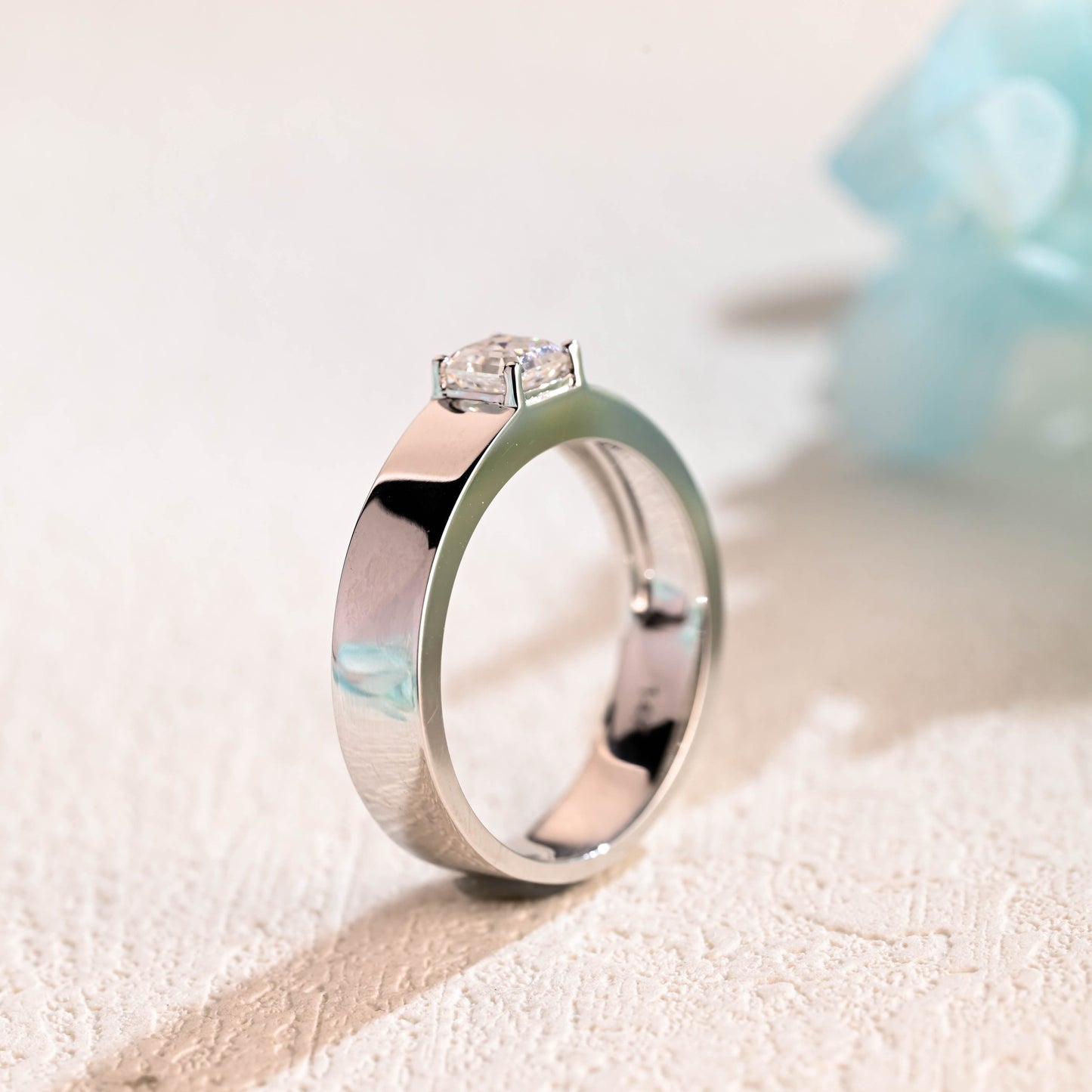 CausYou men's wedding ring CausYou Solid Gold Asscher Cut Moissanite Wedding Ring, Minimalist Wedding Band, Gift for Woman, Wife