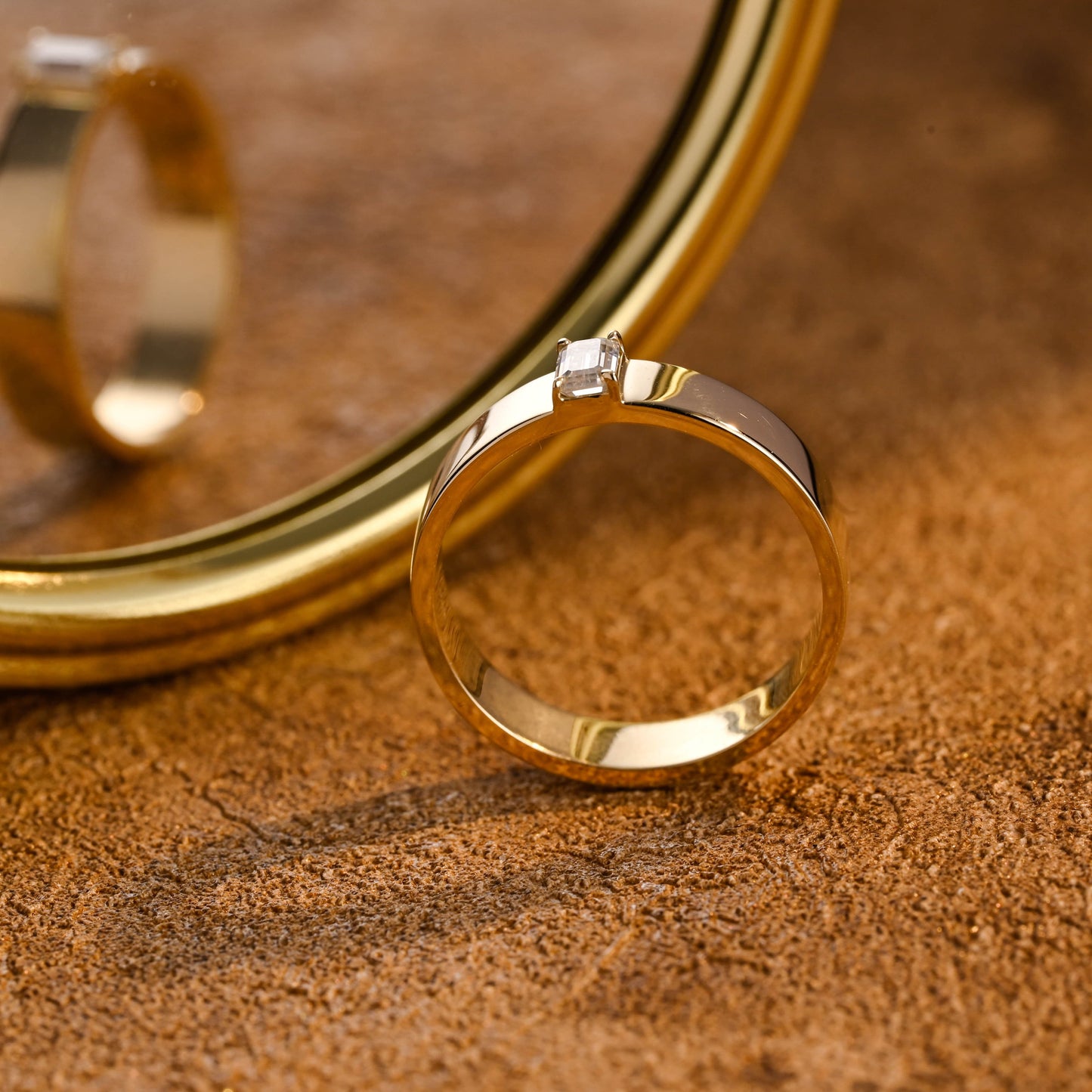 CausYou men's wedding ring CausYou Solid Gold Emerald Cut Lab Grown Diamond Wedding Band, Cigar Band Engagement Ring for Men