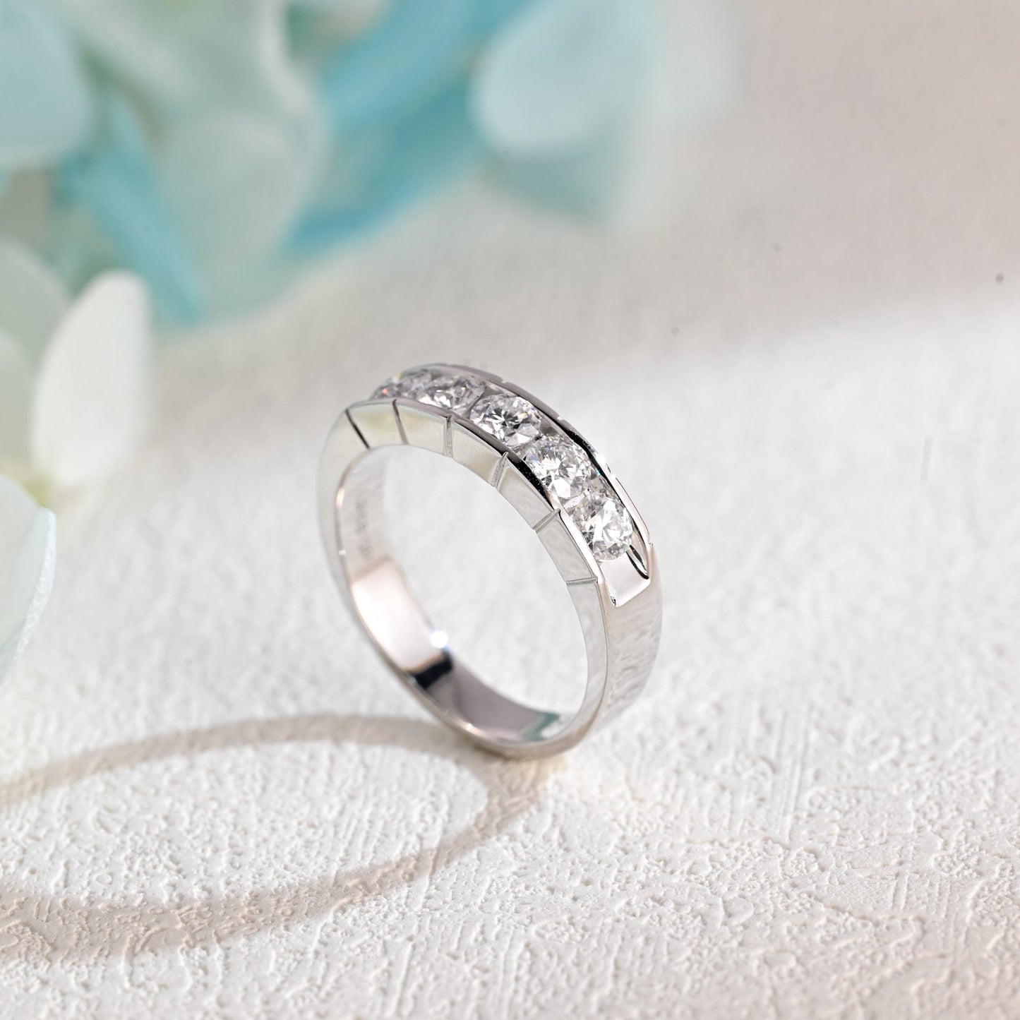 CausYou men's wedding ring CausYou Solid Gold Round Cut Moissanite Wedding Ring, Minimalist Wedding Band, Channel setting Engagement Ring