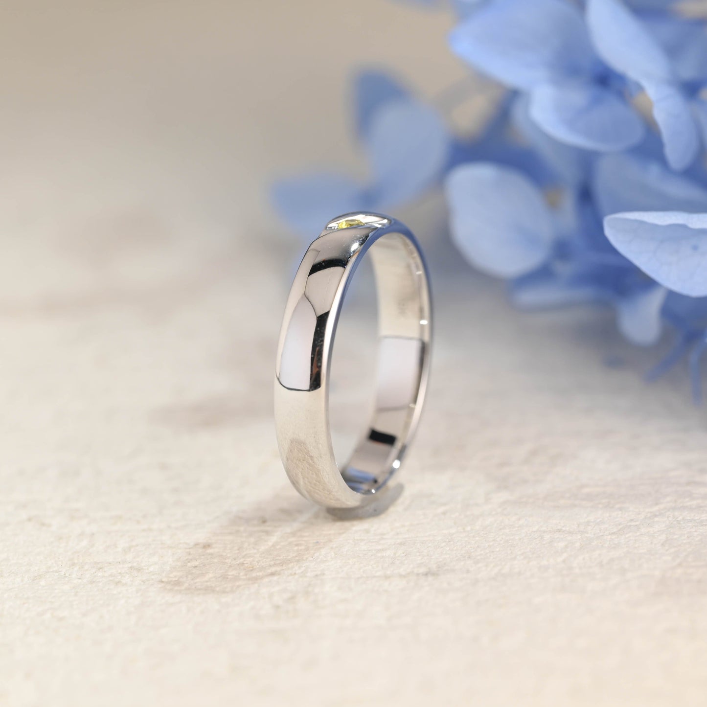 CausYou men's wedding ring Solid Gold 4mm Width Round Cut Yellow Sapphire Wedding Band