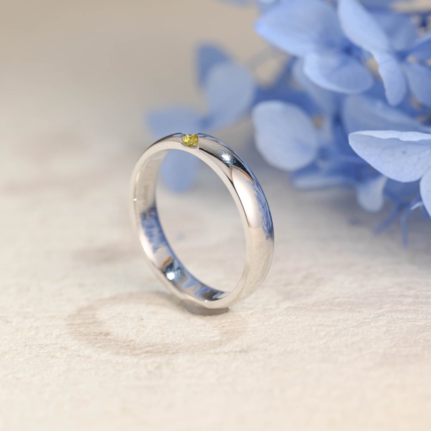 CausYou men's wedding ring Solid Gold 4mm Width Round Cut Yellow Sapphire Wedding Band