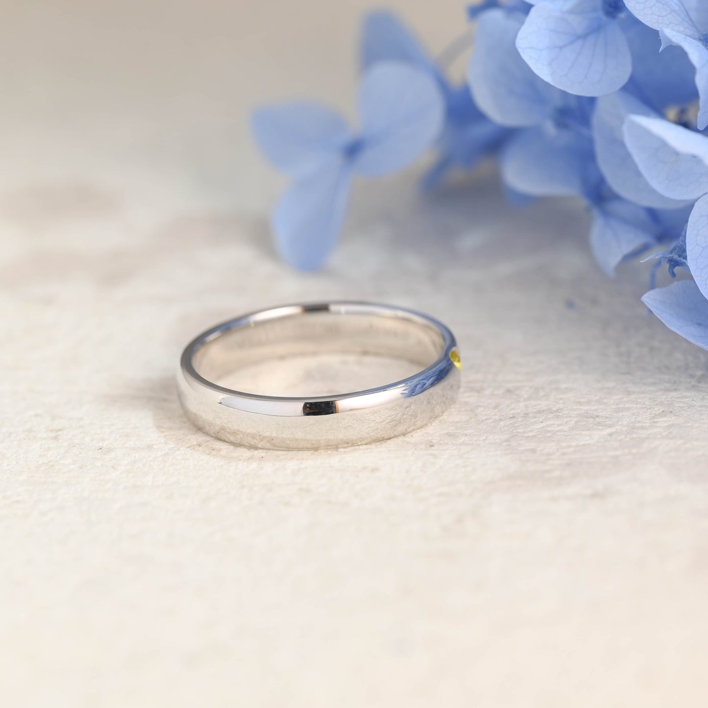 CausYou men's wedding ring Solid Gold 4mm Width Round Cut Yellow Sapphire Wedding Band
