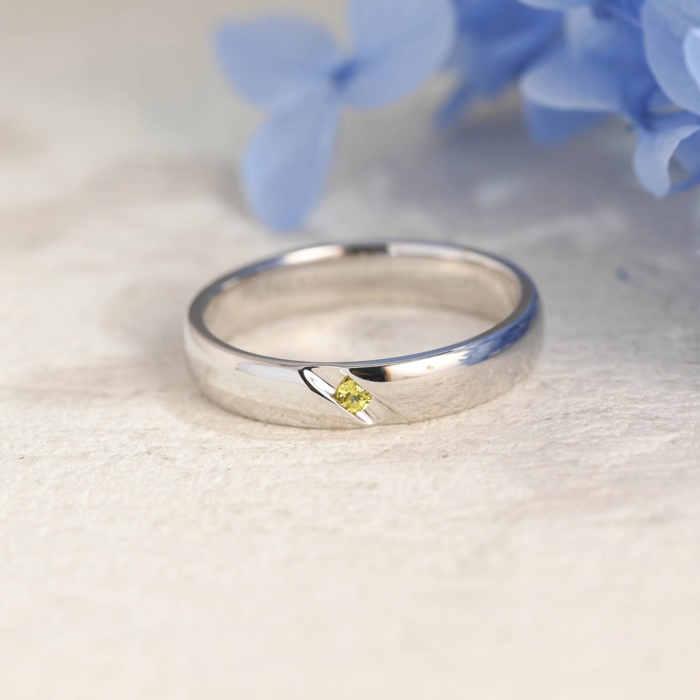 CausYou men's wedding ring Solid Gold 4mm Width Round Cut Yellow Sapphire Wedding Band