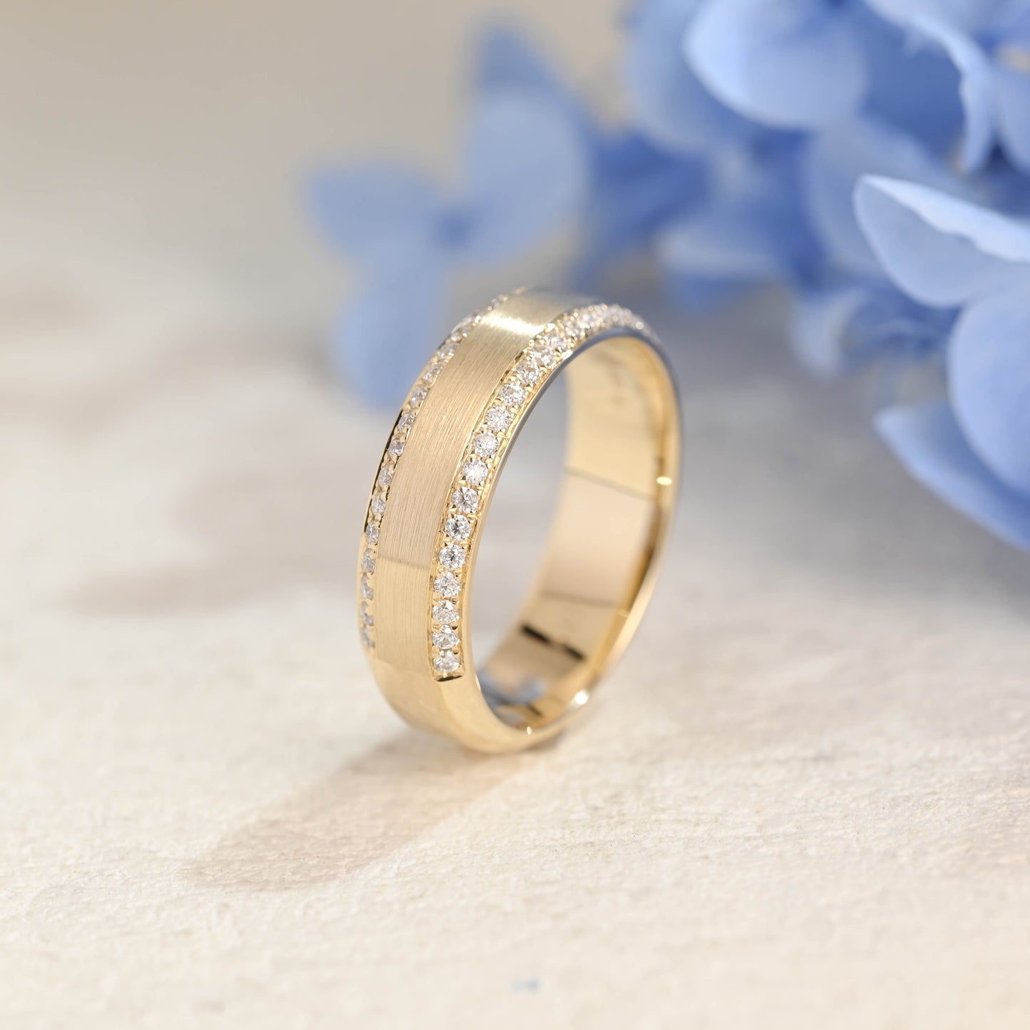 CausYou men's wedding ring Solid Gold 6mm Satin-Finish Round Cut Moissanite Wedding Band for Men