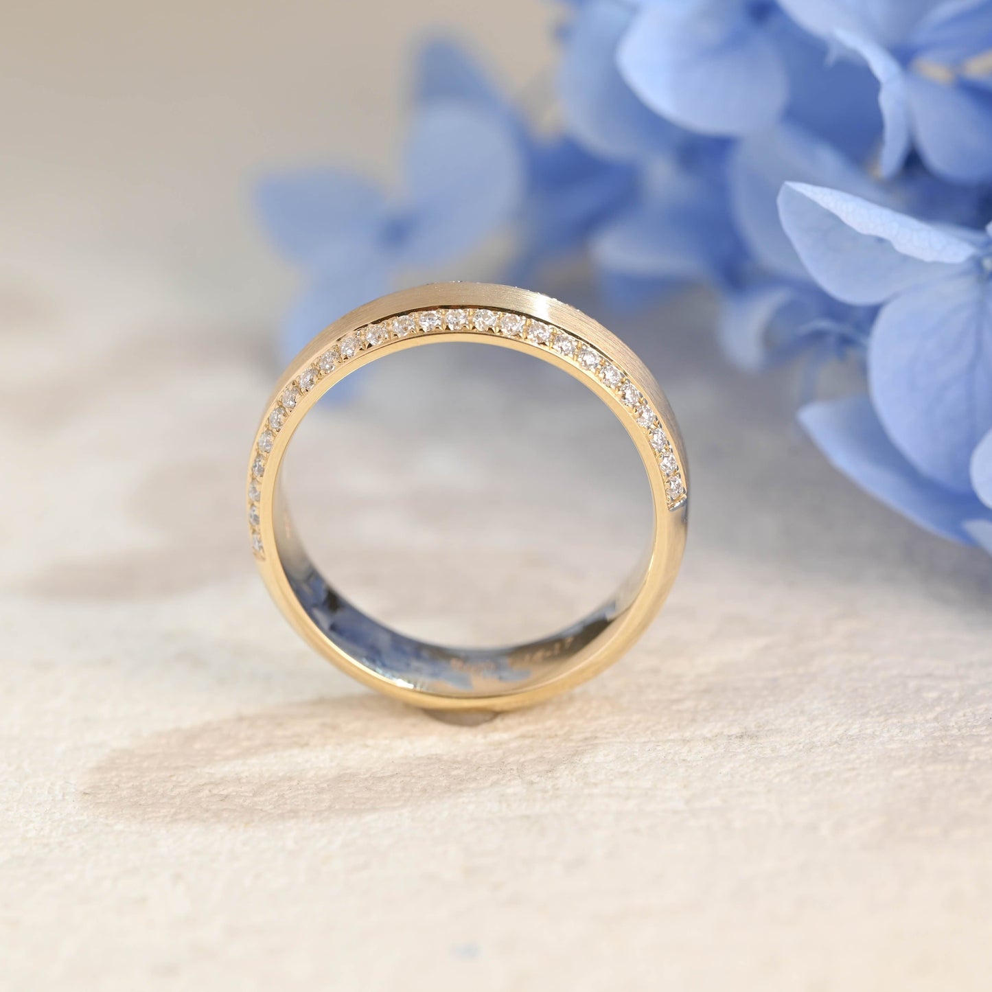 CausYou men's wedding ring Solid Gold 6mm Satin-Finish Round Cut Moissanite Wedding Band for Men
