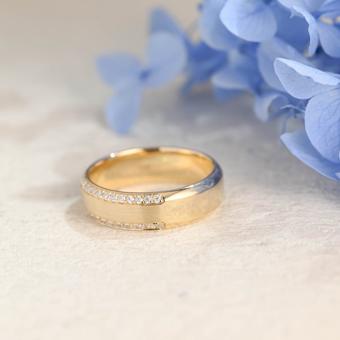 CausYou men's wedding ring Solid Gold 6mm Satin-Finish Round Cut Moissanite Wedding Band for Men
