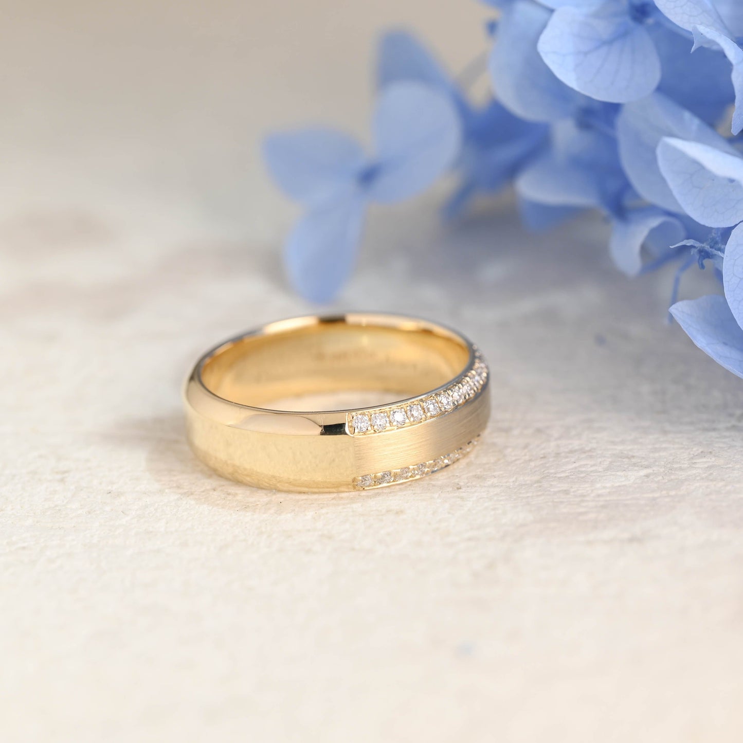 CausYou men's wedding ring Solid Gold 6mm Satin-Finish Round Cut Moissanite Wedding Band for Men