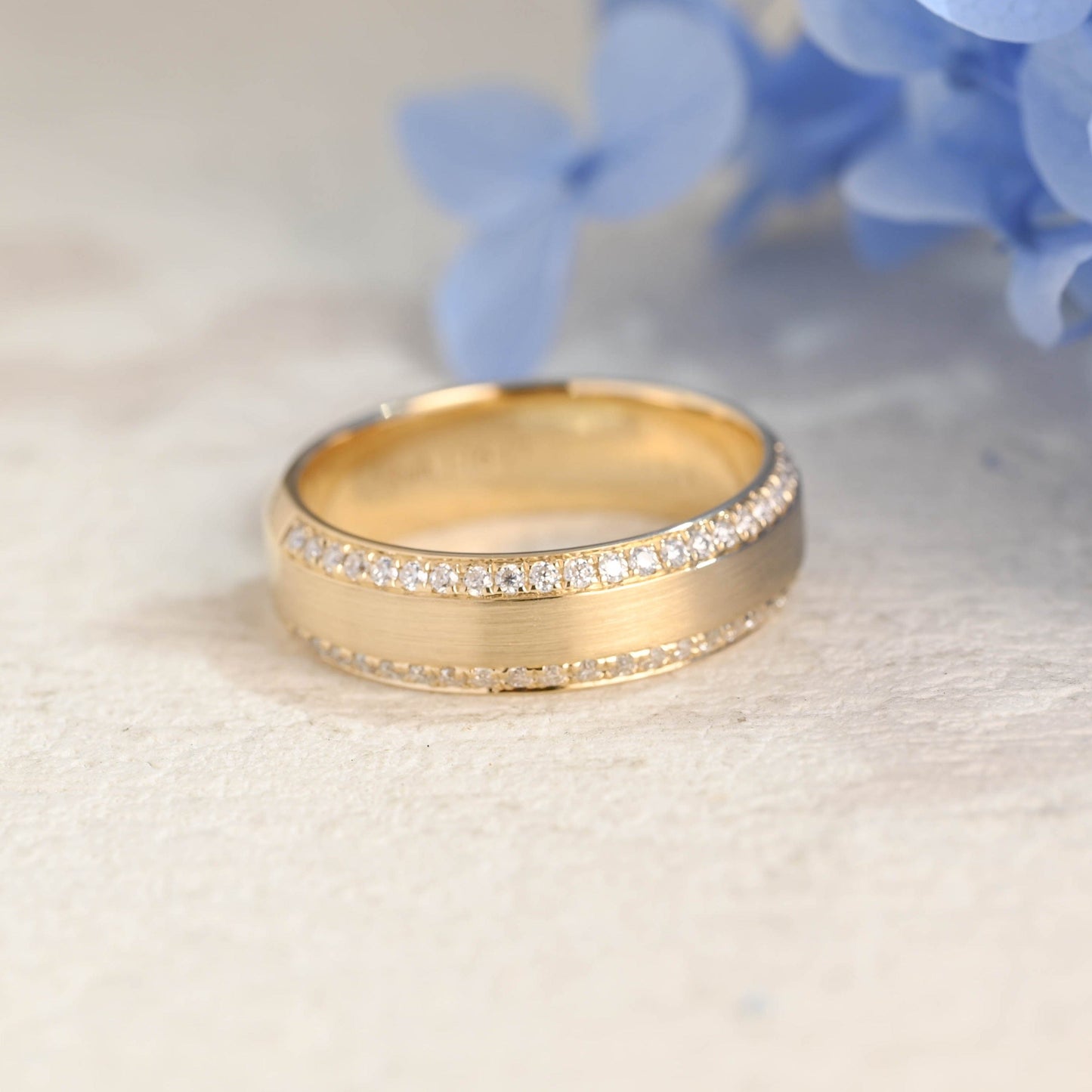 CausYou men's wedding ring Solid Gold 6mm Satin-Finish Round Cut Moissanite Wedding Band for Men