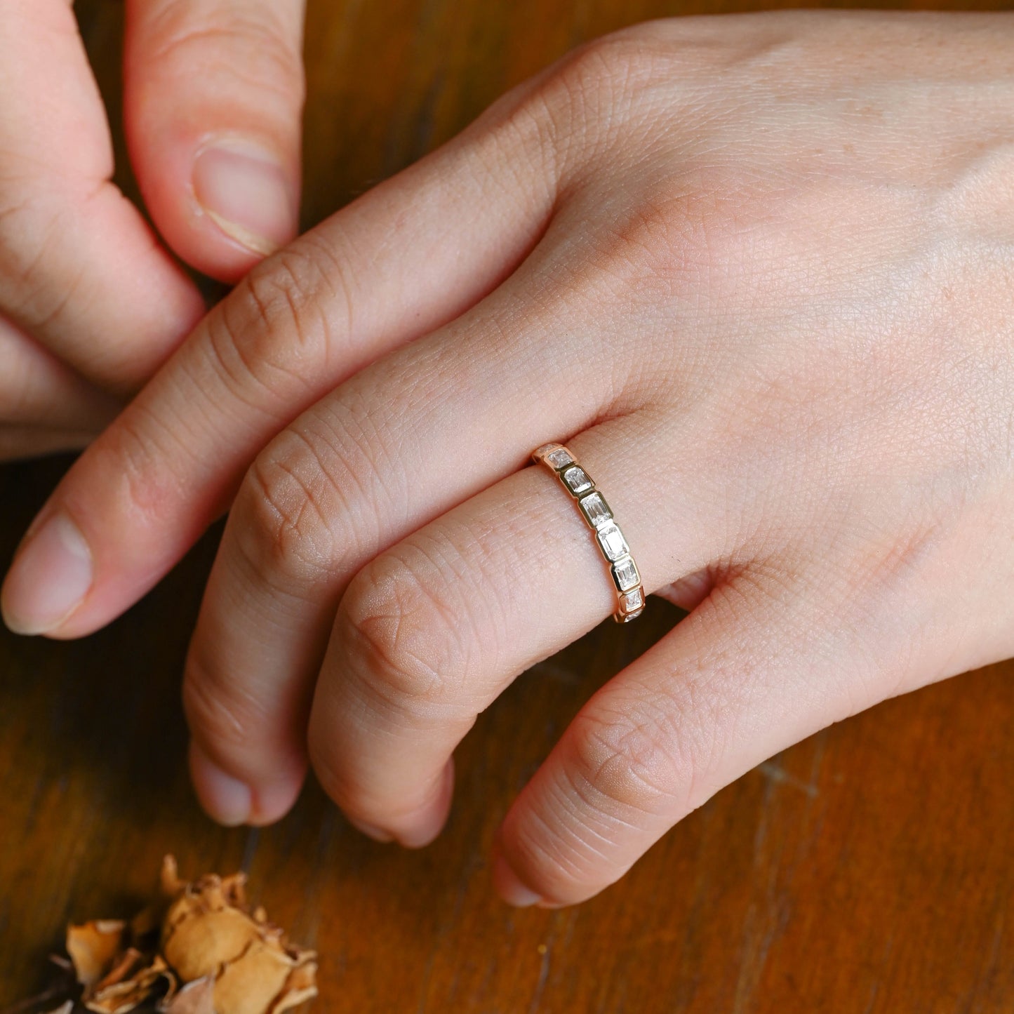 CausYou men's wedding ring Solid Gold Full Eternity Emerald Cut Wedding Band
