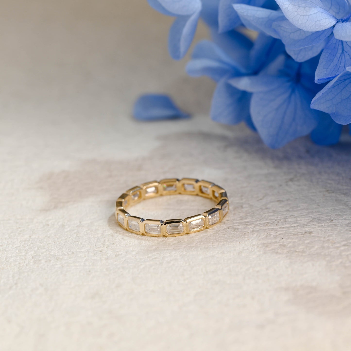 CausYou men's wedding ring Solid Gold Full Eternity Emerald Cut Wedding Band