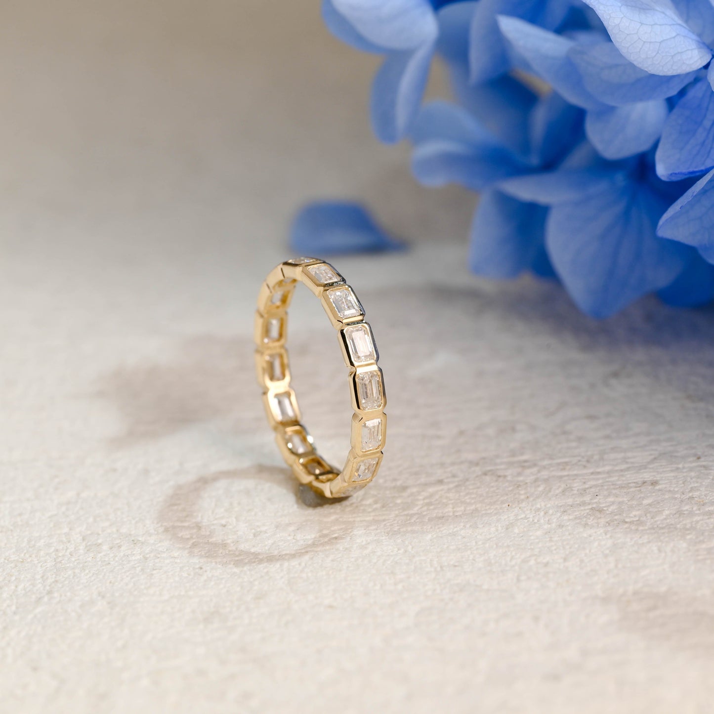 CausYou men's wedding ring Solid Gold Full Eternity Emerald Cut Wedding Band