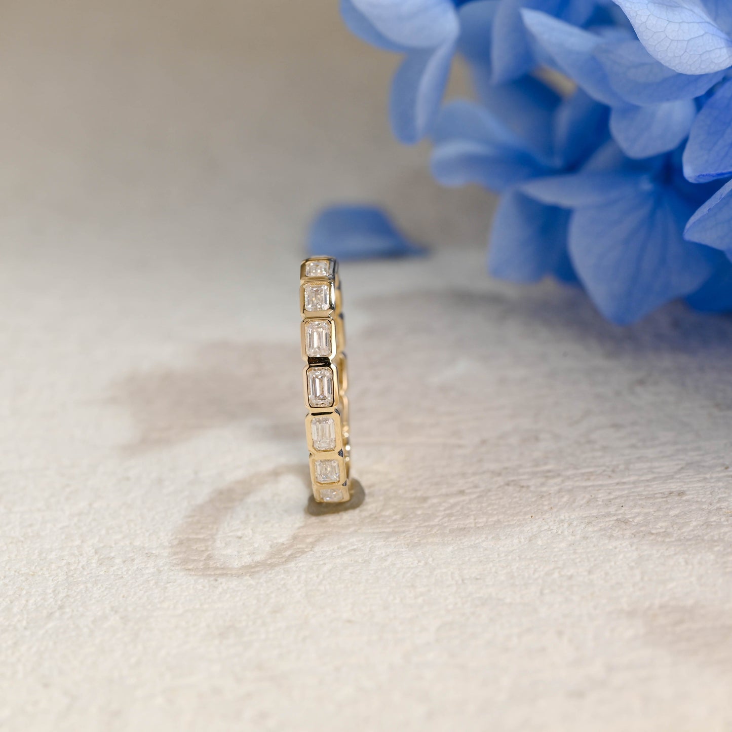 CausYou men's wedding ring Solid Gold Full Eternity Emerald Cut Wedding Band