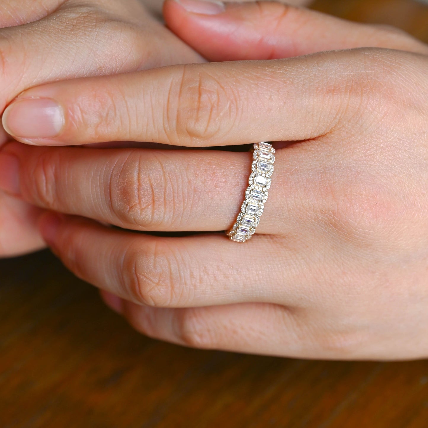 CausYou men's wedding ring Solid Gold Half Eternity Emerald Cut Wedding Band for Men