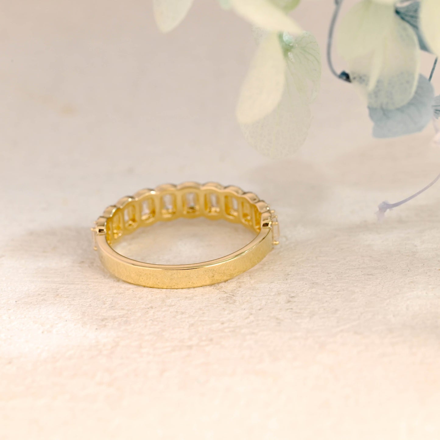 CausYou men's wedding ring Solid Gold Half Eternity Emerald Cut Wedding Band for Men