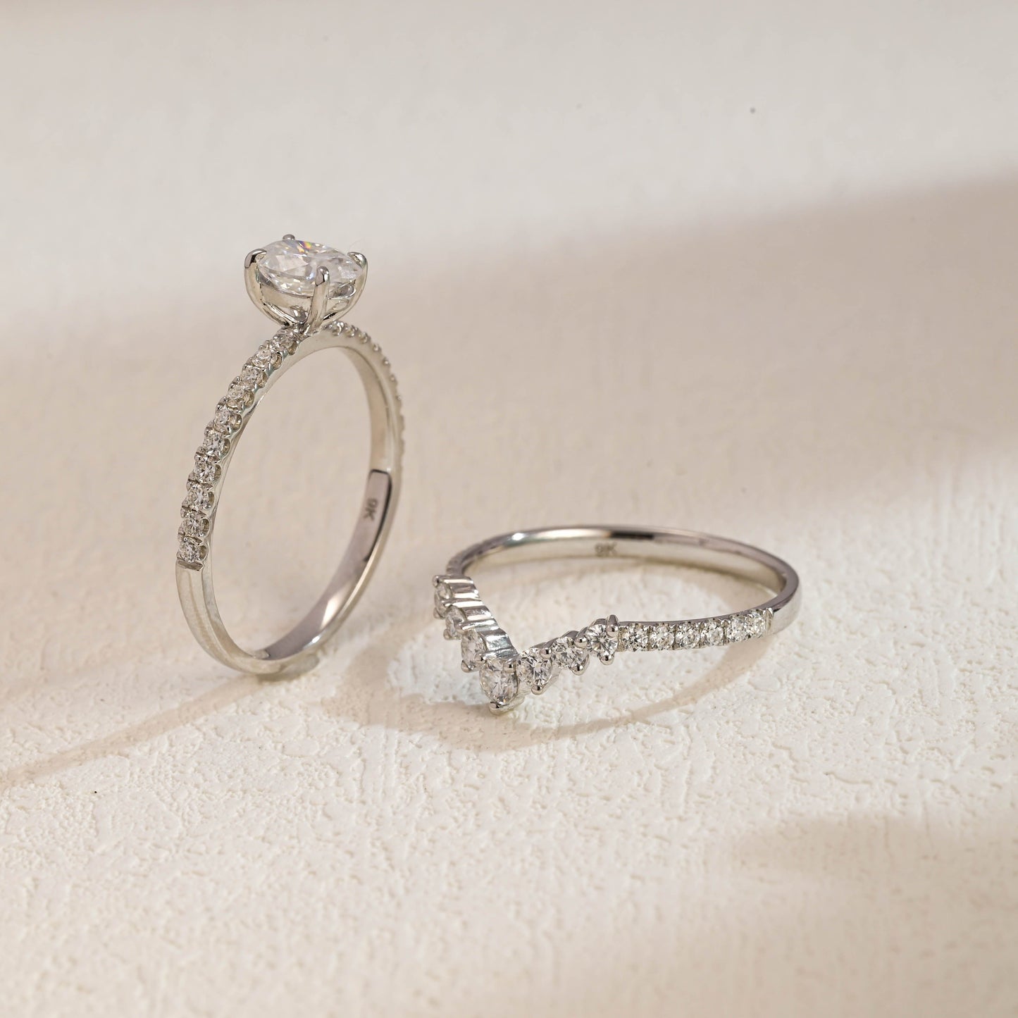 CausYou oval cut bridal set CausYou Solid Gold Oval Cut Moissanite Engagement Ring & Wedding Ring Set, Paved Oval Bridal Set, Curved Wedding Band, Gift for Women Wife