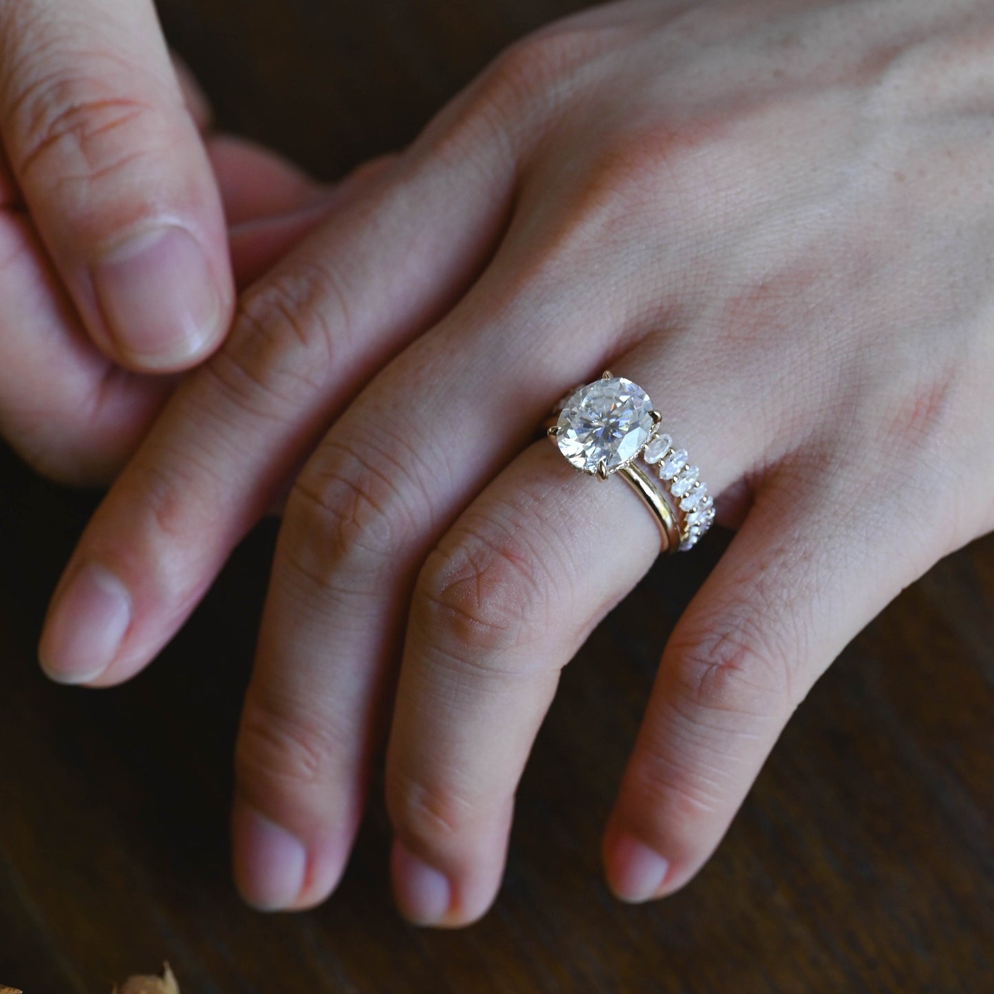 CausYou oval cut bridal set Solid Gold Hidden Halo Oval Cut Moissanite Engagement Ring Set