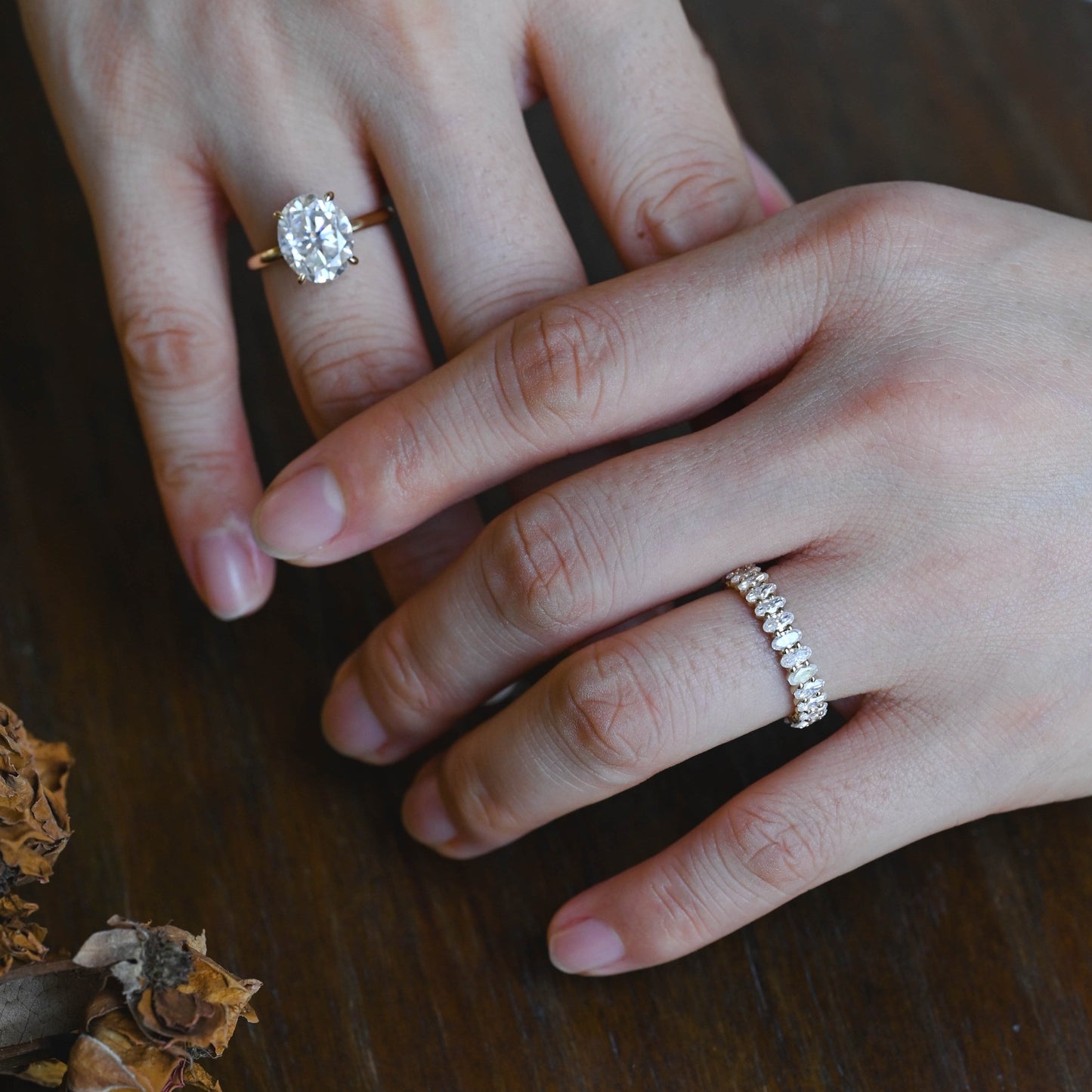 CausYou oval cut bridal set Solid Gold Hidden Halo Oval Cut Moissanite Engagement Ring Set