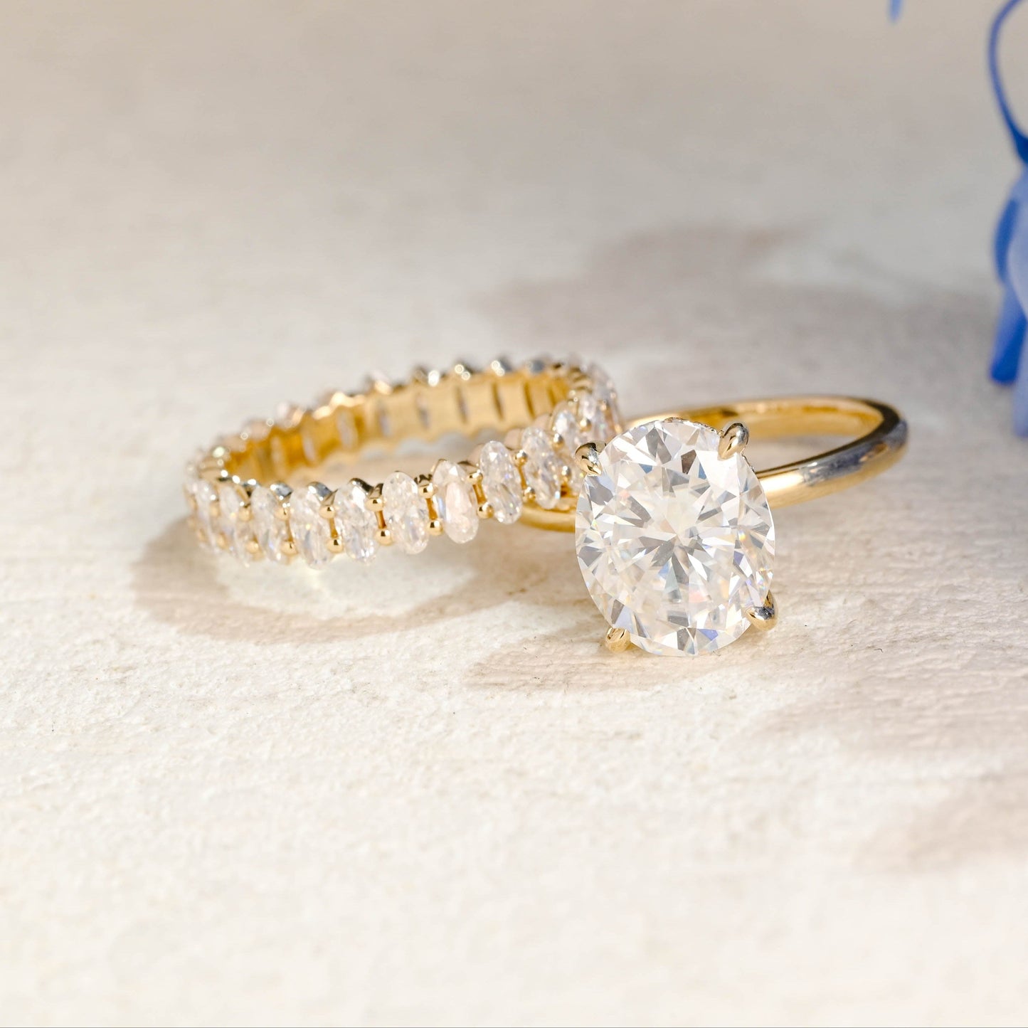 CausYou oval cut bridal set Solid Gold Hidden Halo Oval Cut Moissanite Engagement Ring Set