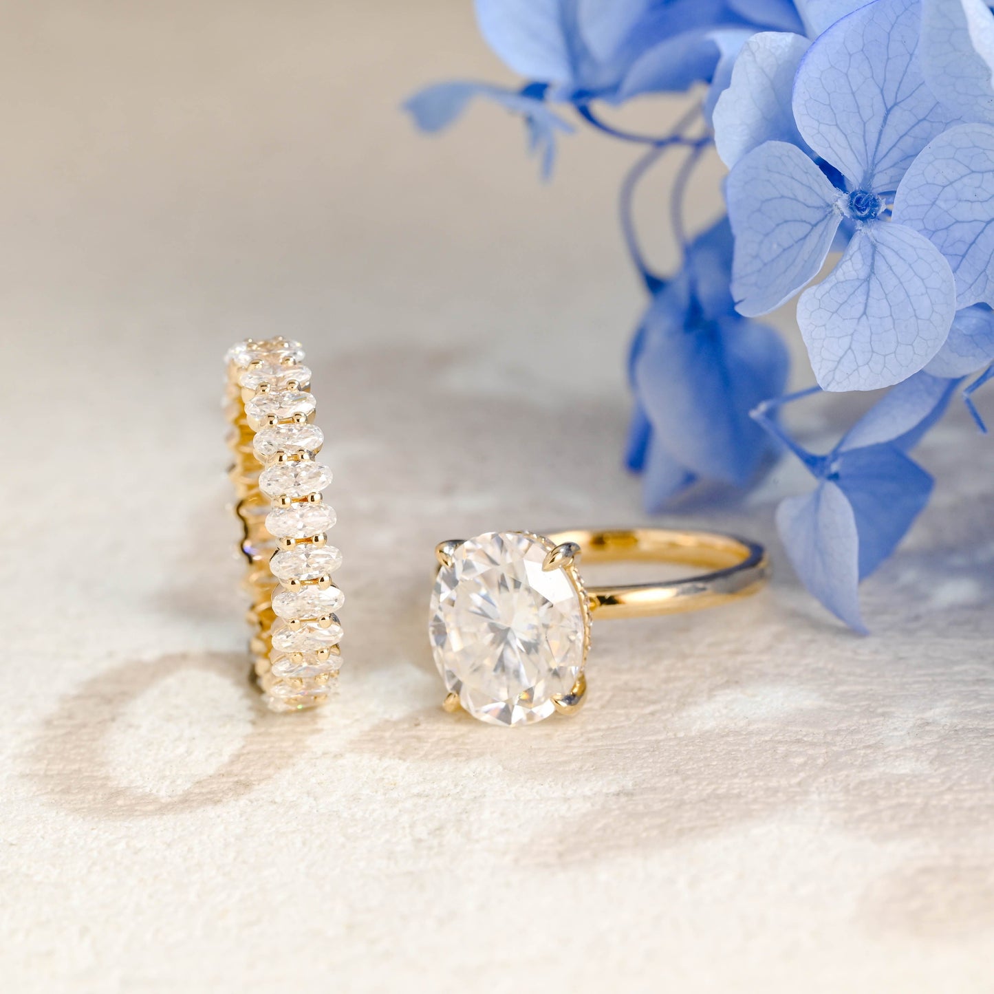 CausYou oval cut bridal set Solid Gold Hidden Halo Oval Cut Moissanite Engagement Ring Set