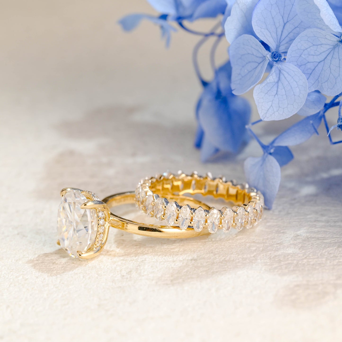 CausYou oval cut bridal set Solid Gold Hidden Halo Oval Cut Moissanite Engagement Ring Set