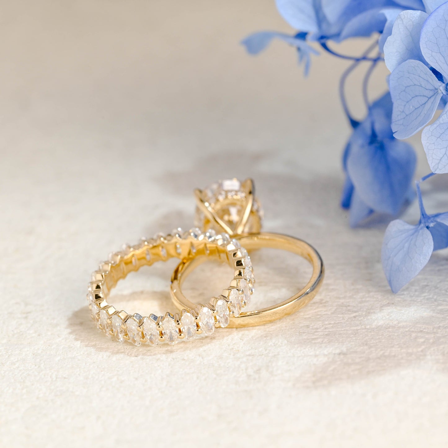 CausYou oval cut bridal set Solid Gold Hidden Halo Oval Cut Moissanite Engagement Ring Set