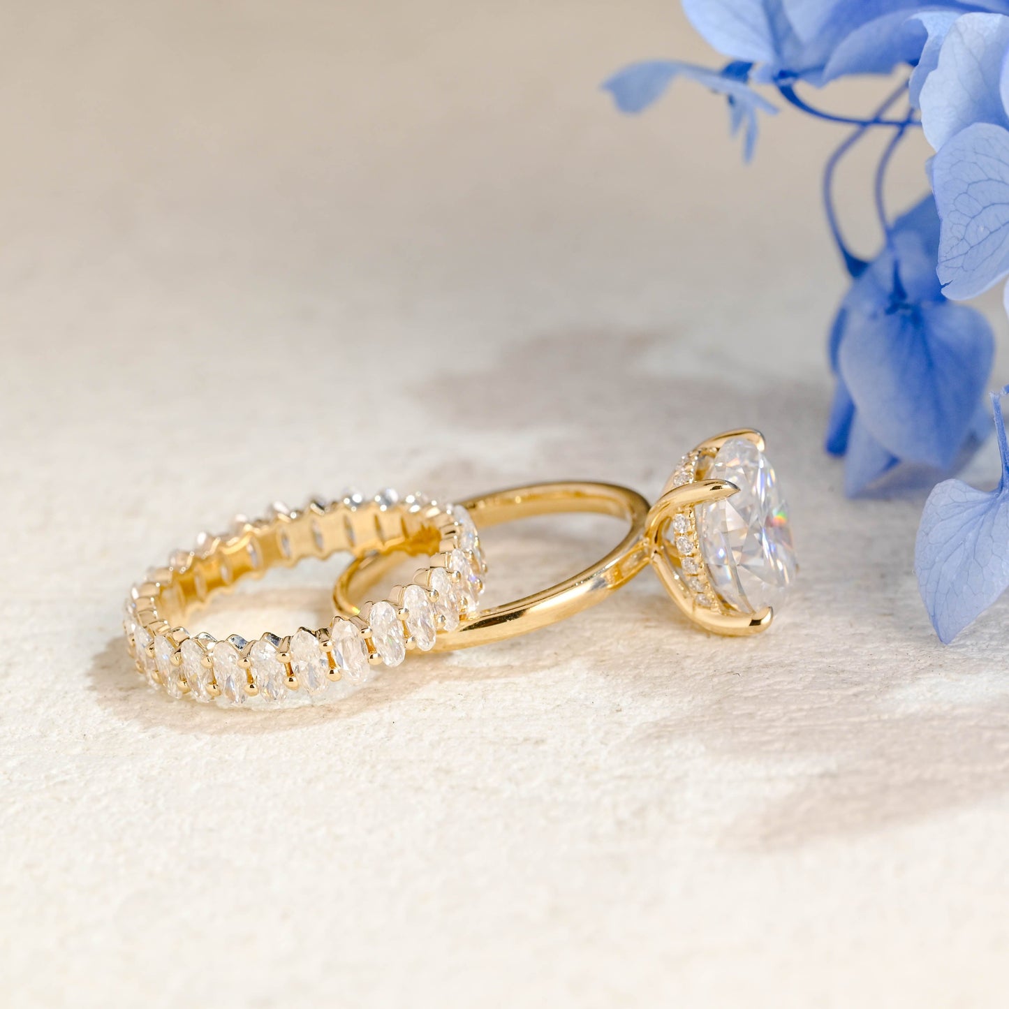 CausYou oval cut bridal set Solid Gold Hidden Halo Oval Cut Moissanite Engagement Ring Set