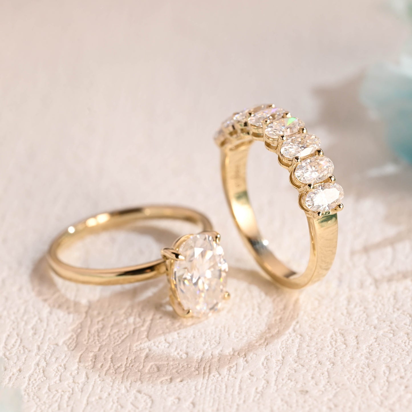 CausYou oval cut bridal set Solid Gold Oval Cut Moissanite Engagement Ring and Wedding Ring Set, Bridal Ring Set, Gift for Woman, Wife