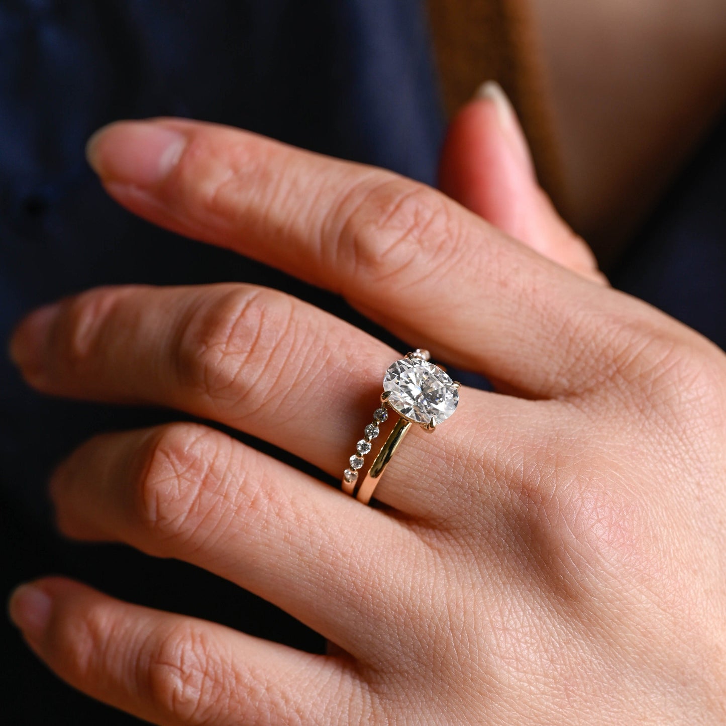 CausYou oval cut bridal set Solid Gold Oval Cut Moissanite Engagement Ring and Wedding Ring Set, Bridal Ring Set, Gift for Woman, Wife